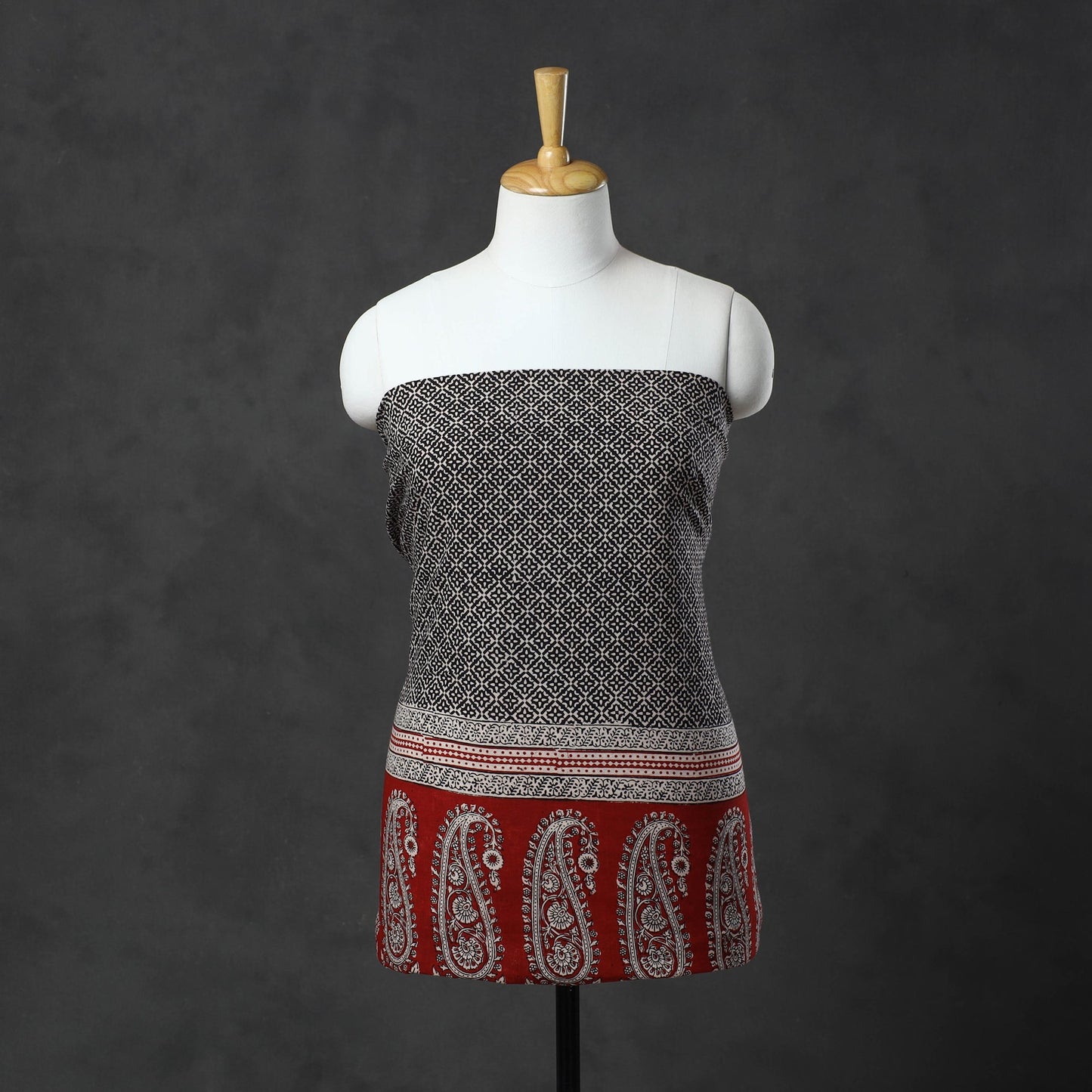 Black Natural Dyed Cotton Bagh Print Kurta Material