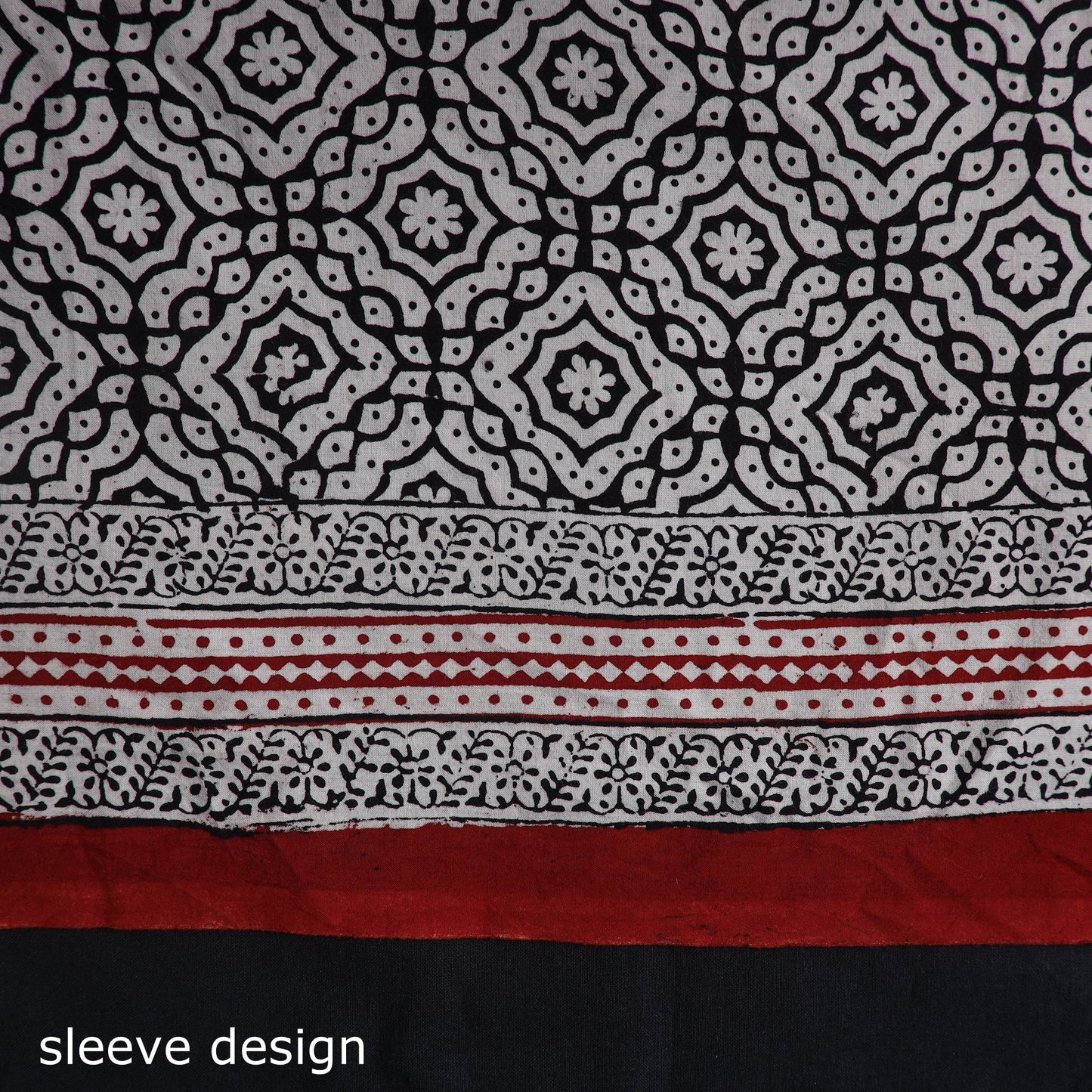 Black Natural Dyed Cotton Bagh Print Kurta Material