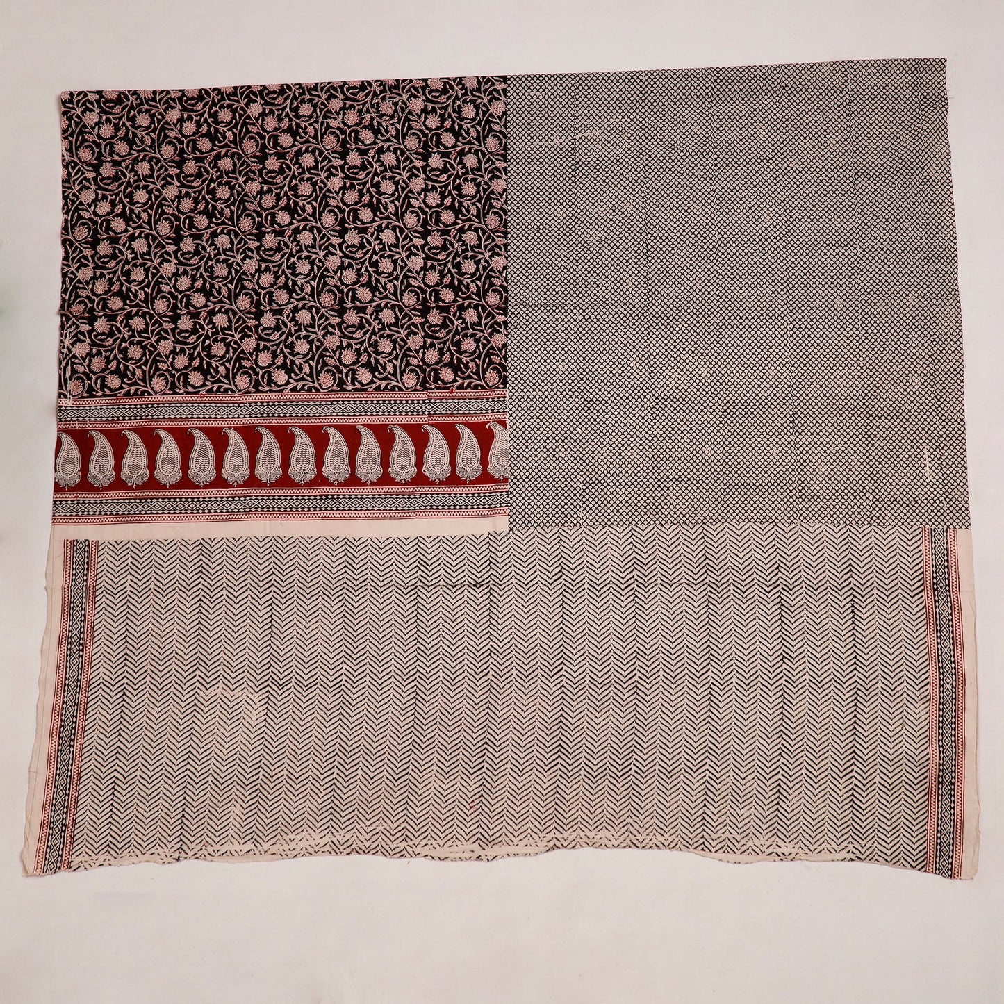Black Natural Dyed Cotton Bagh Print Kurta Material