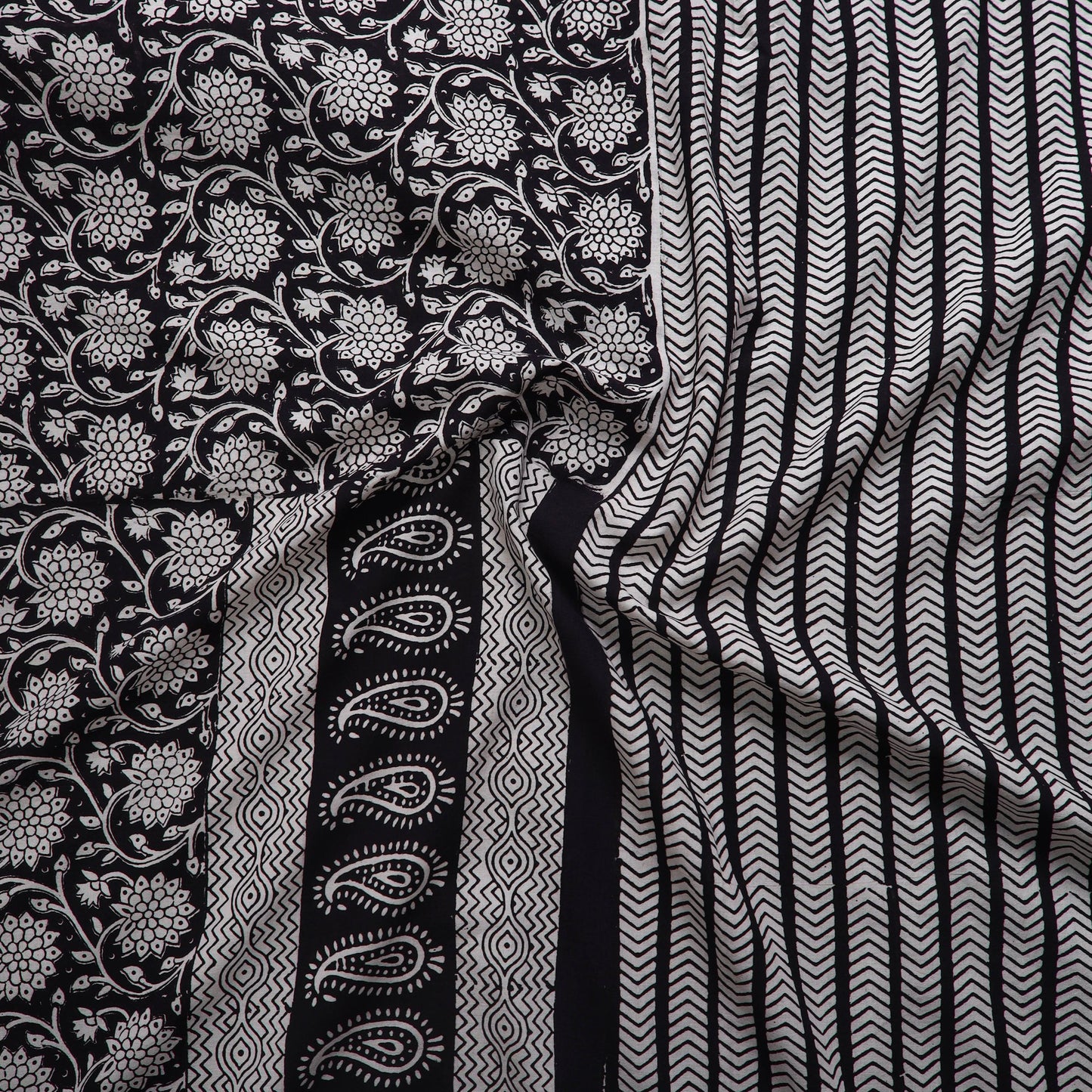 Black Natural Dyed Cotton Bagh Print Kurta Material
