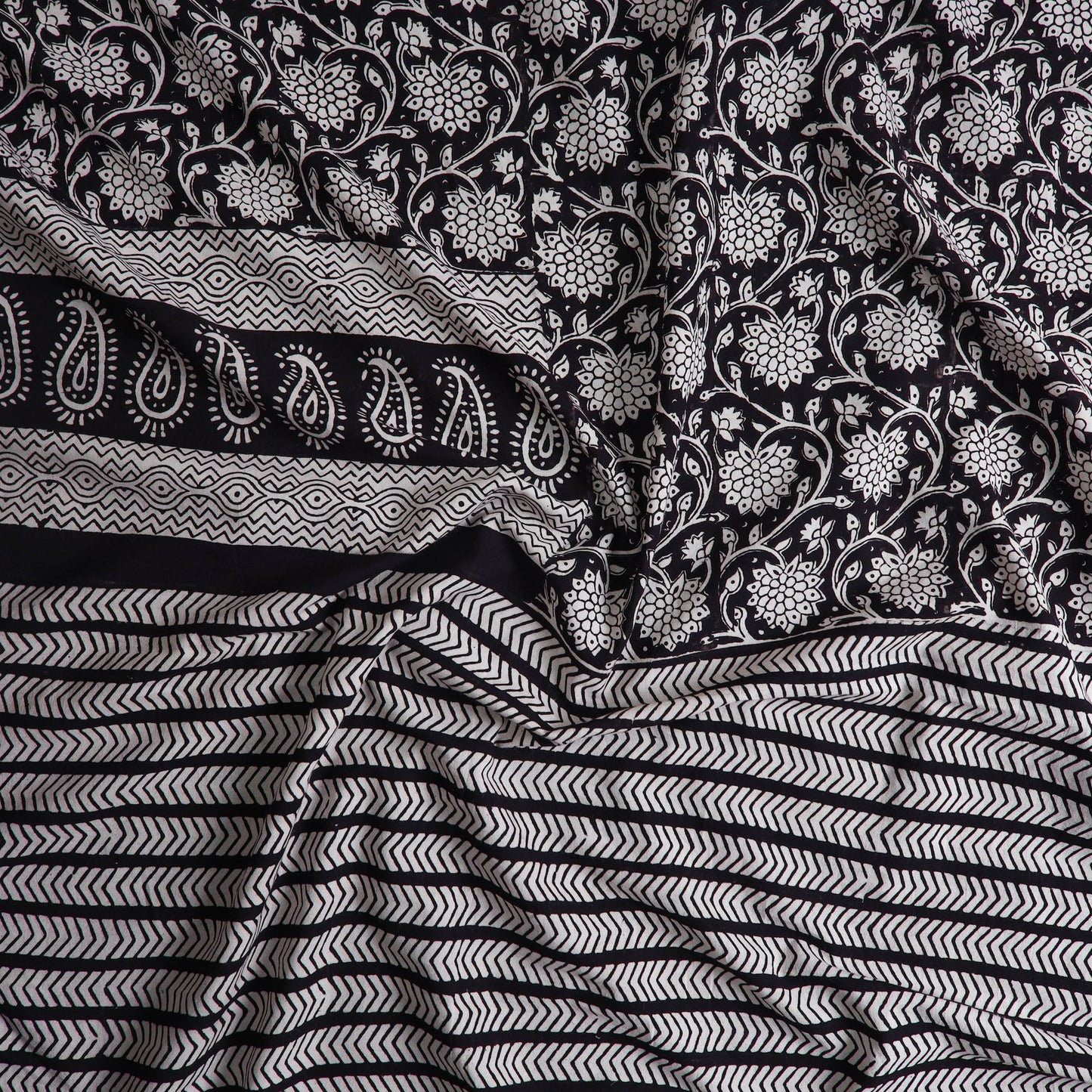 Black Natural Dyed Cotton Bagh Print Kurta Material