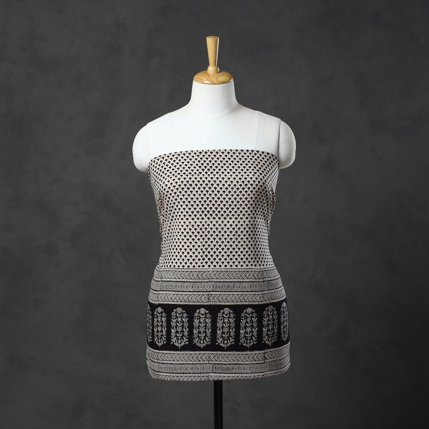 Black Natural Dyed Cotton Bagh Print Kurta Material