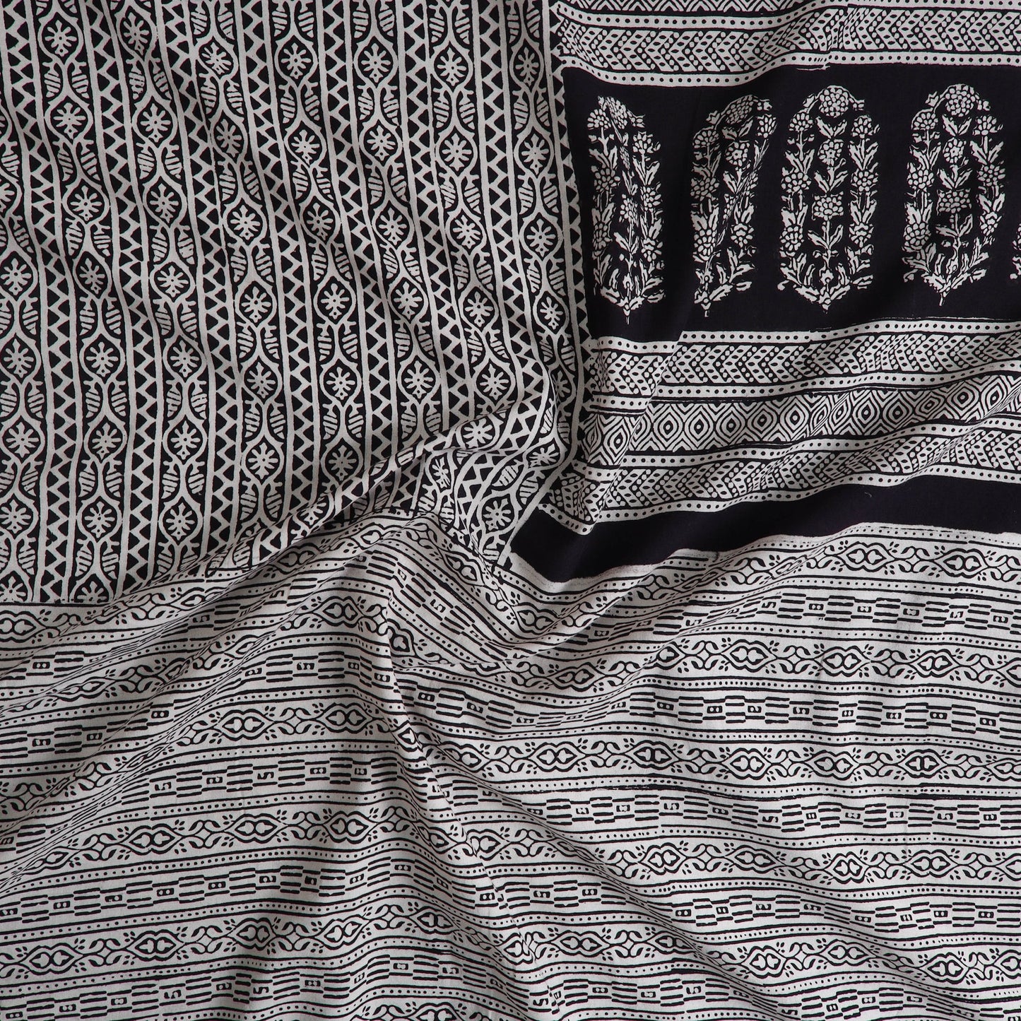 Black Natural Dyed Cotton Bagh Print Kurta Material