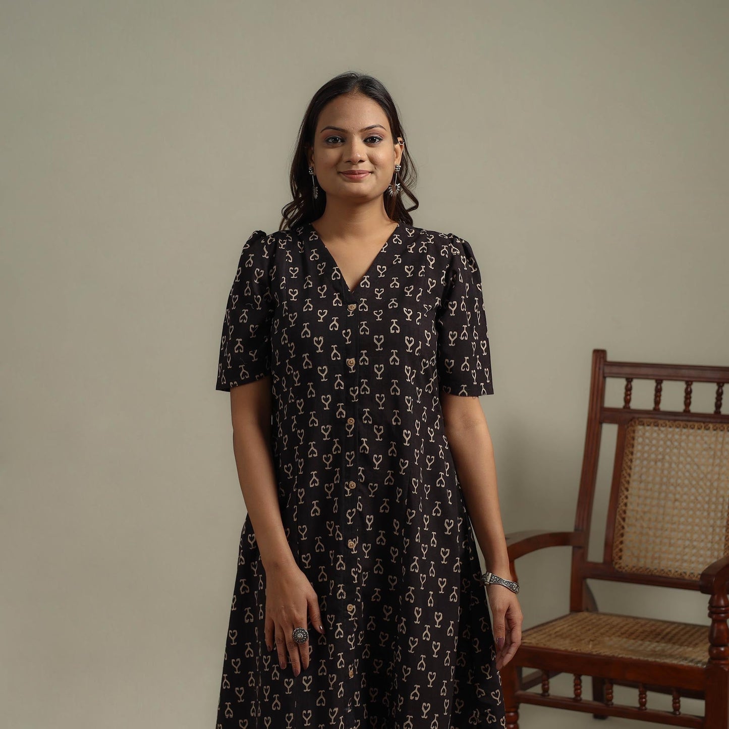 Natural dyed cotton button down dress 04 - handcrafted