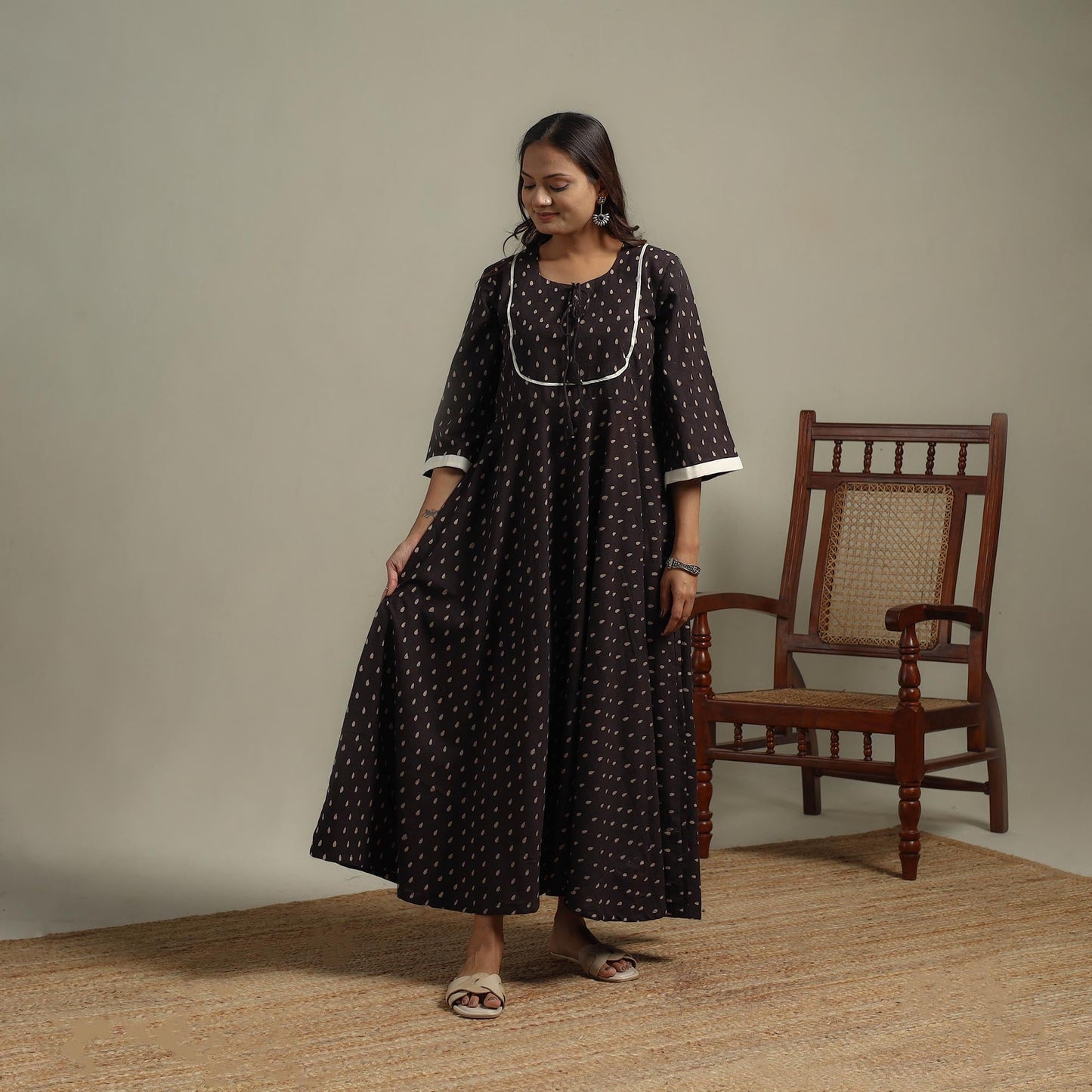 Natural dyed cotton flared dress 14 - handcrafted