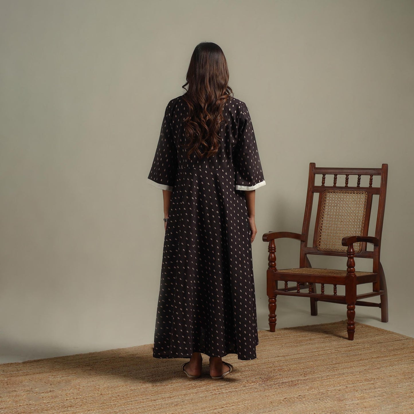 Natural dyed cotton flared dress 14 - handcrafted