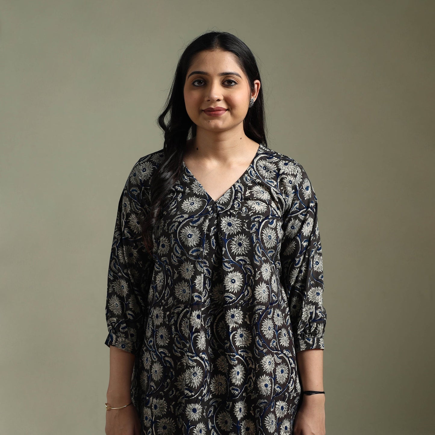 Natural dyed cotton hand block print kalamkari dress 08