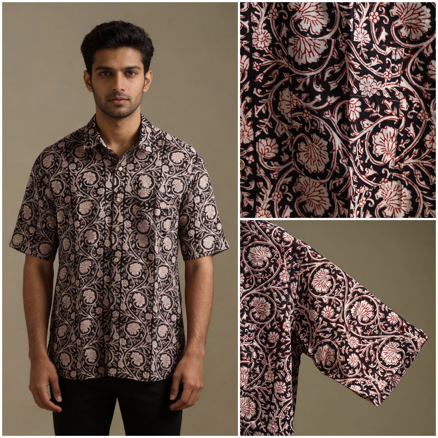 Natural dyed cotton men half sleeve hand bagh shirt 11