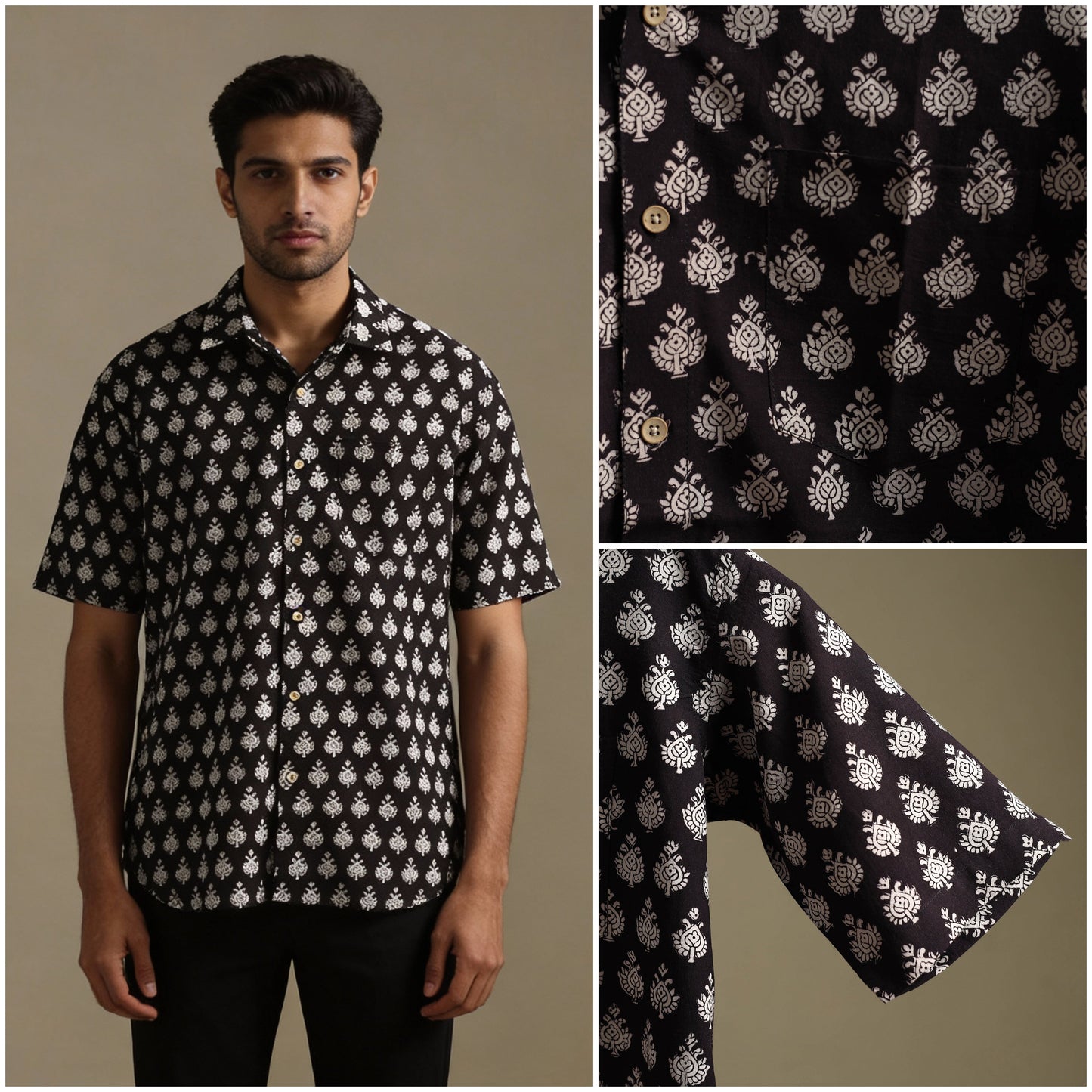 Natural dyed cotton men half sleeve hand bagh shirt 01