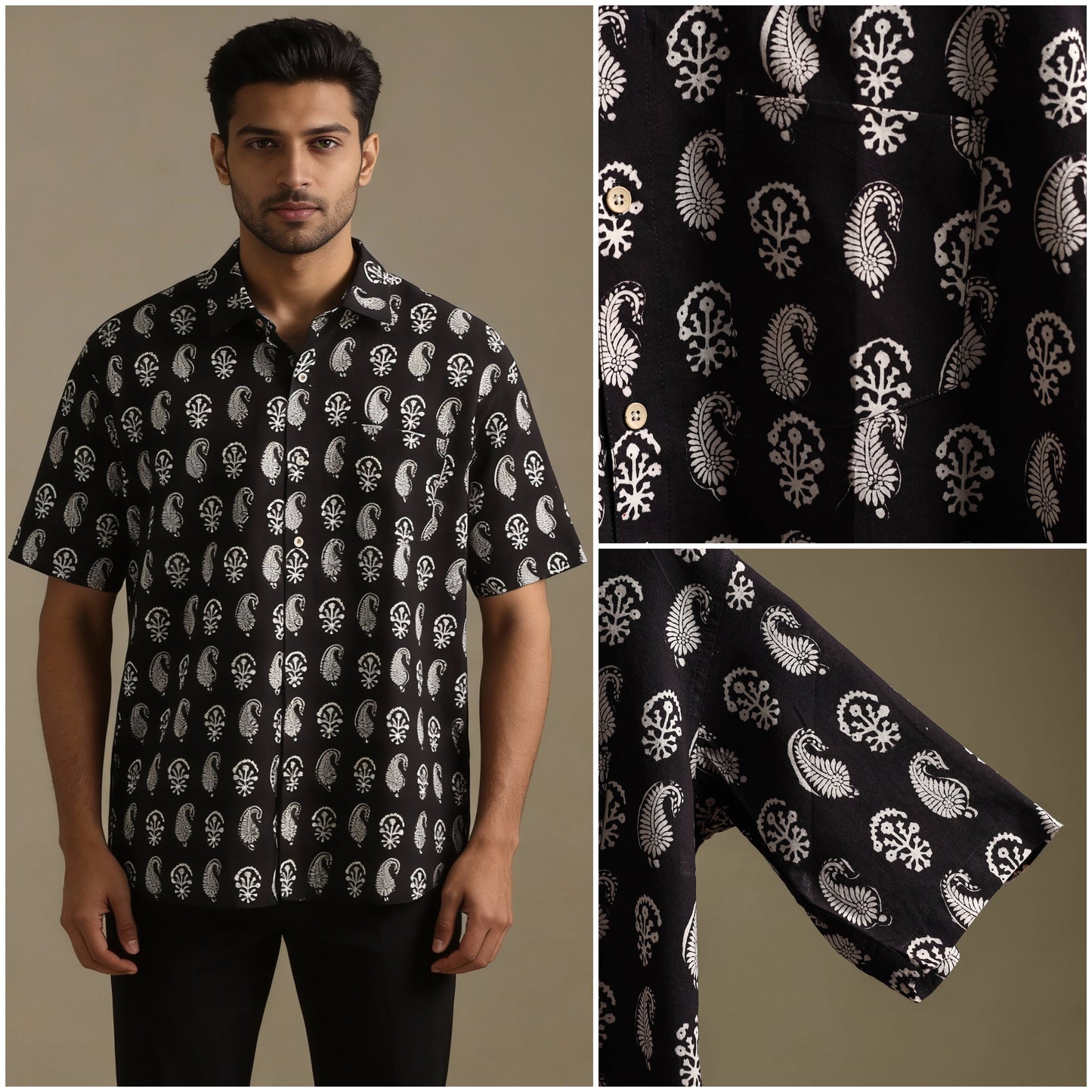 Natural dyed cotton men half sleeve hand bagh shirt 12