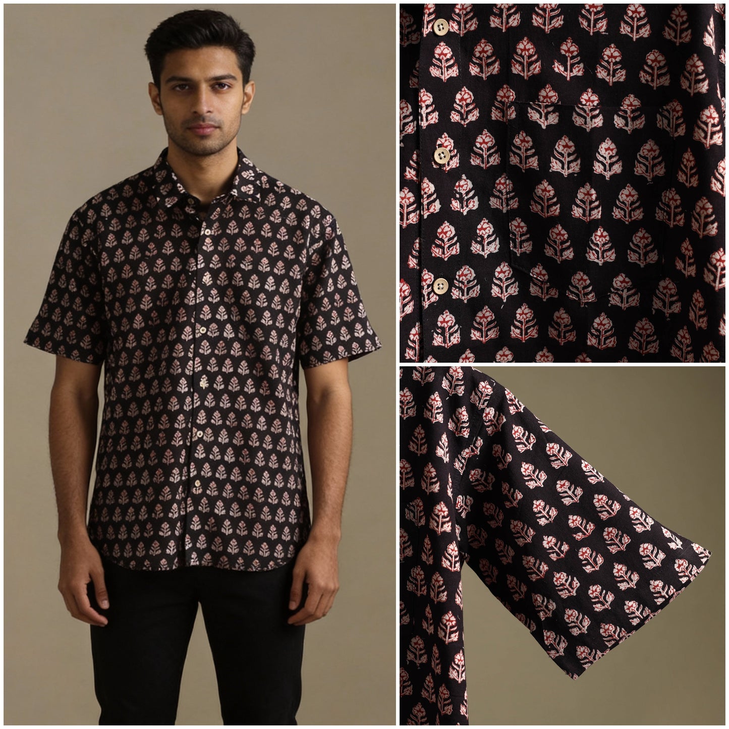 Natural dyed cotton men half sleeve hand bagh shirt 15