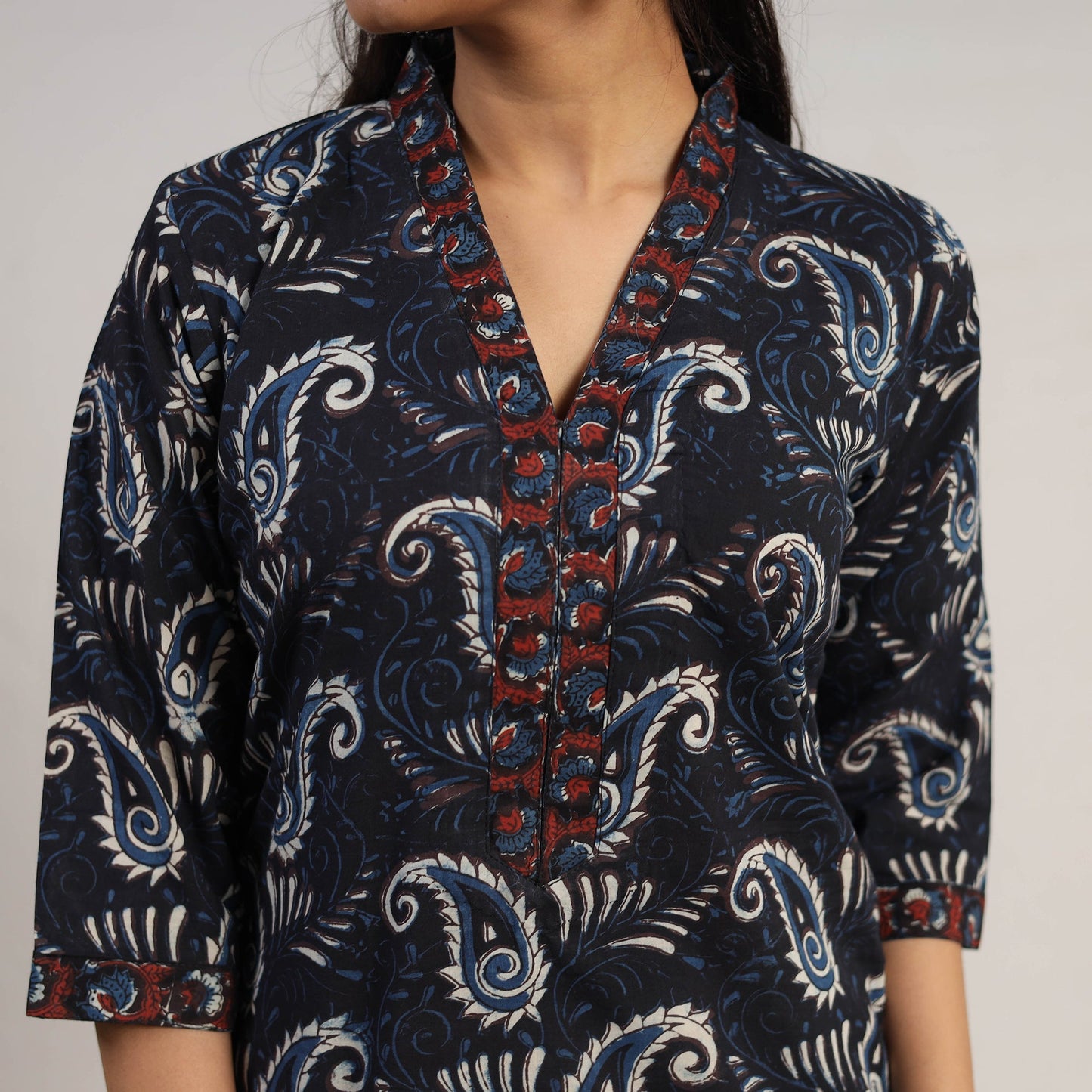 Black Natural Dyed Cotton Straight Jahota Print Kurta for Women