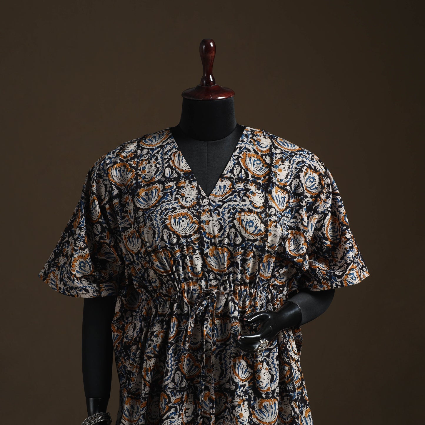Natural dyed hand block kalamkari print cotton kaftan