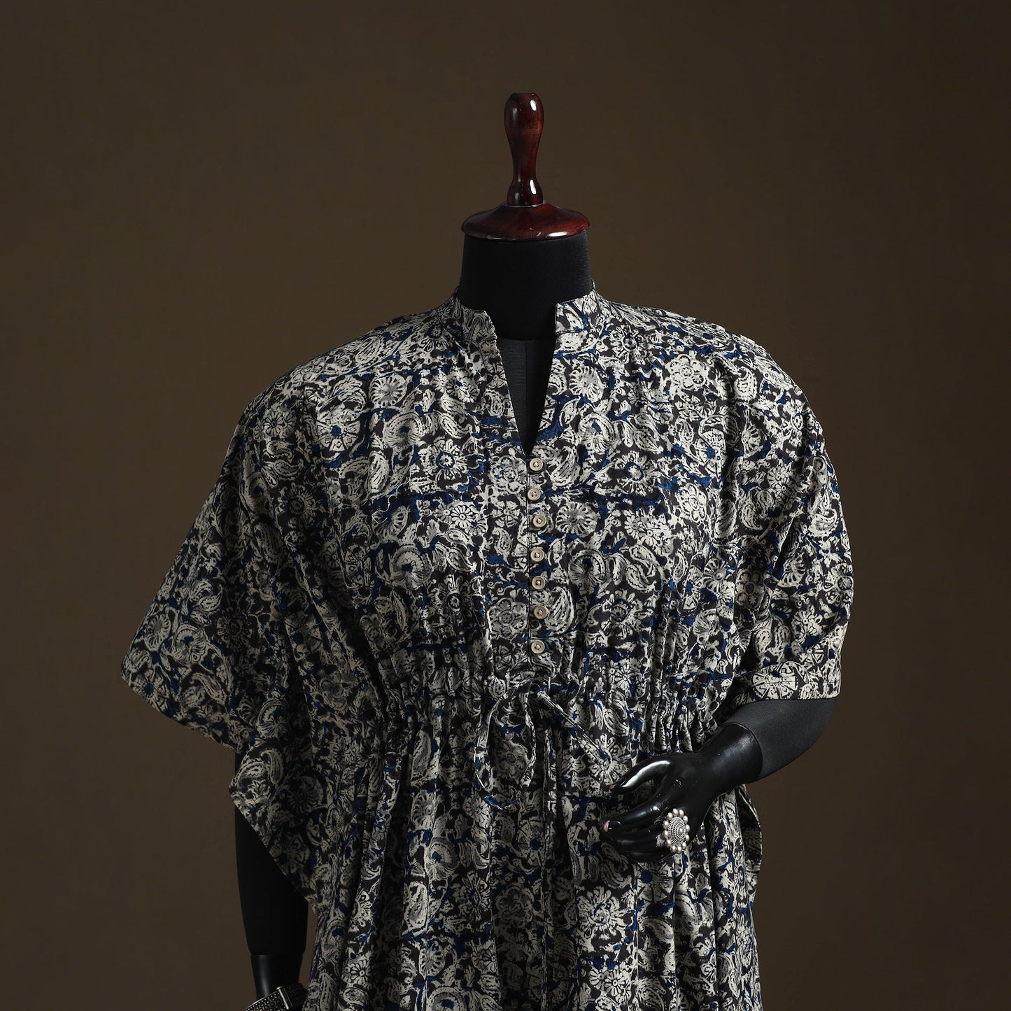 Natural dyed hand block kalamkari print cotton kaftan