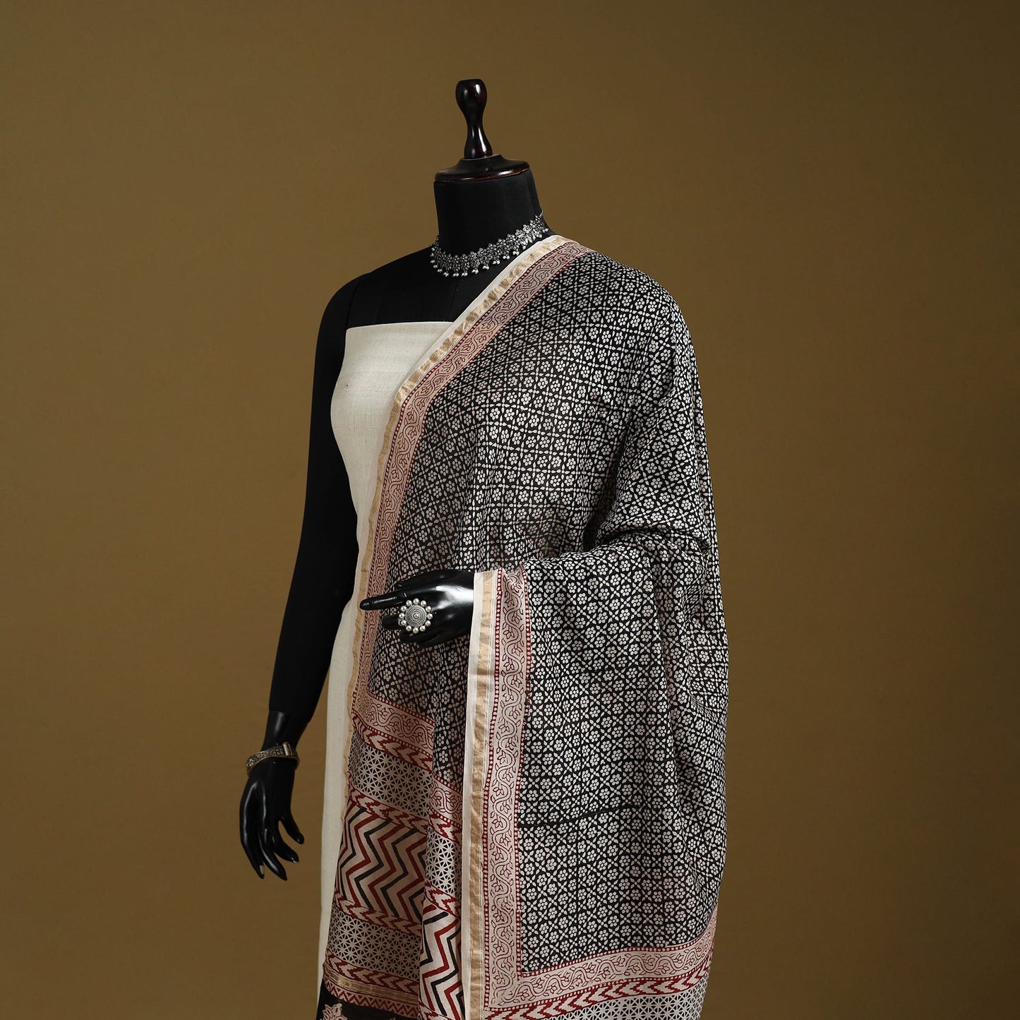 Black - natural dyed hand chanderi silk bagh dupatta 25