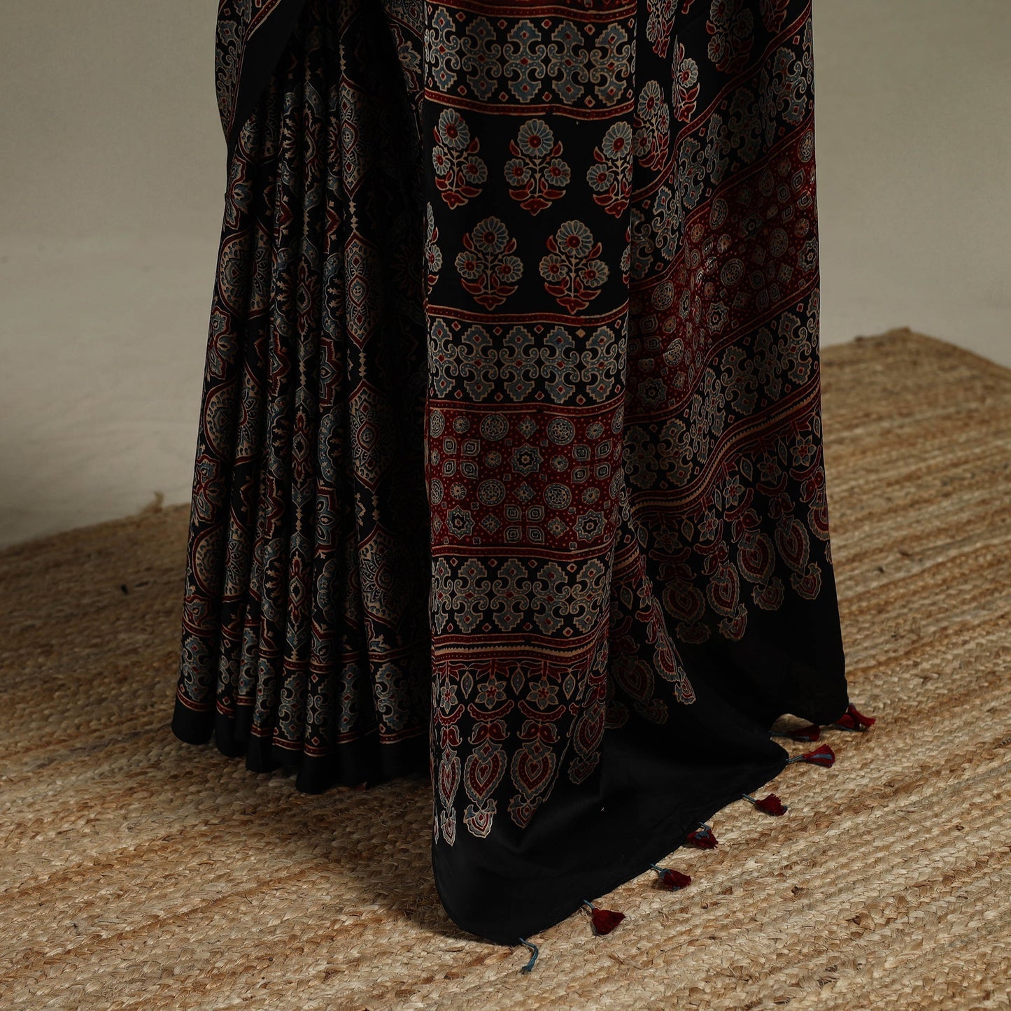 Natural dyed hand modal silk saree with tassels 10