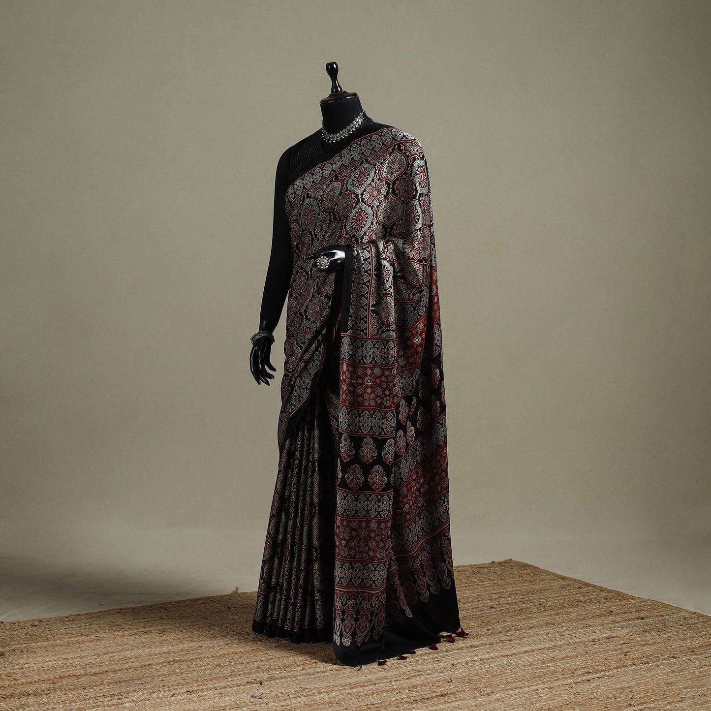 Natural dyed hand modal silk saree with tassels 10