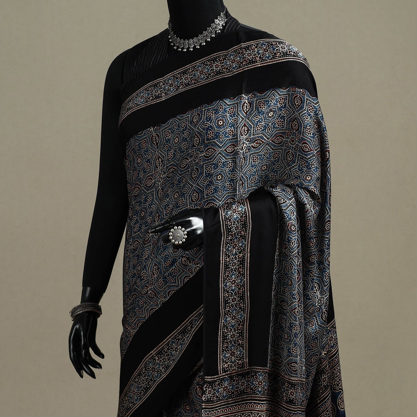 Natural dyed hand modal silk saree with tassels 08