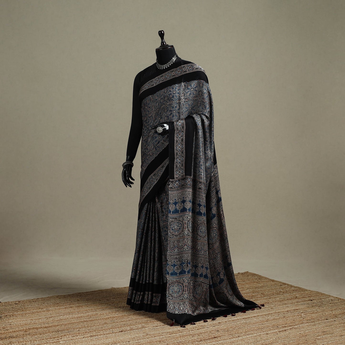 Natural dyed hand modal silk saree with tassels 08