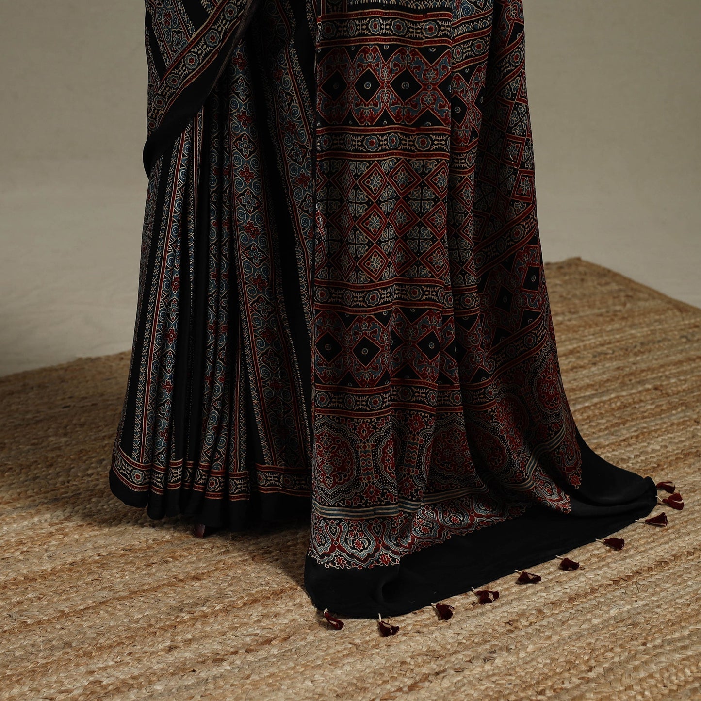 Natural dyed hand modal silk saree with tassels 09