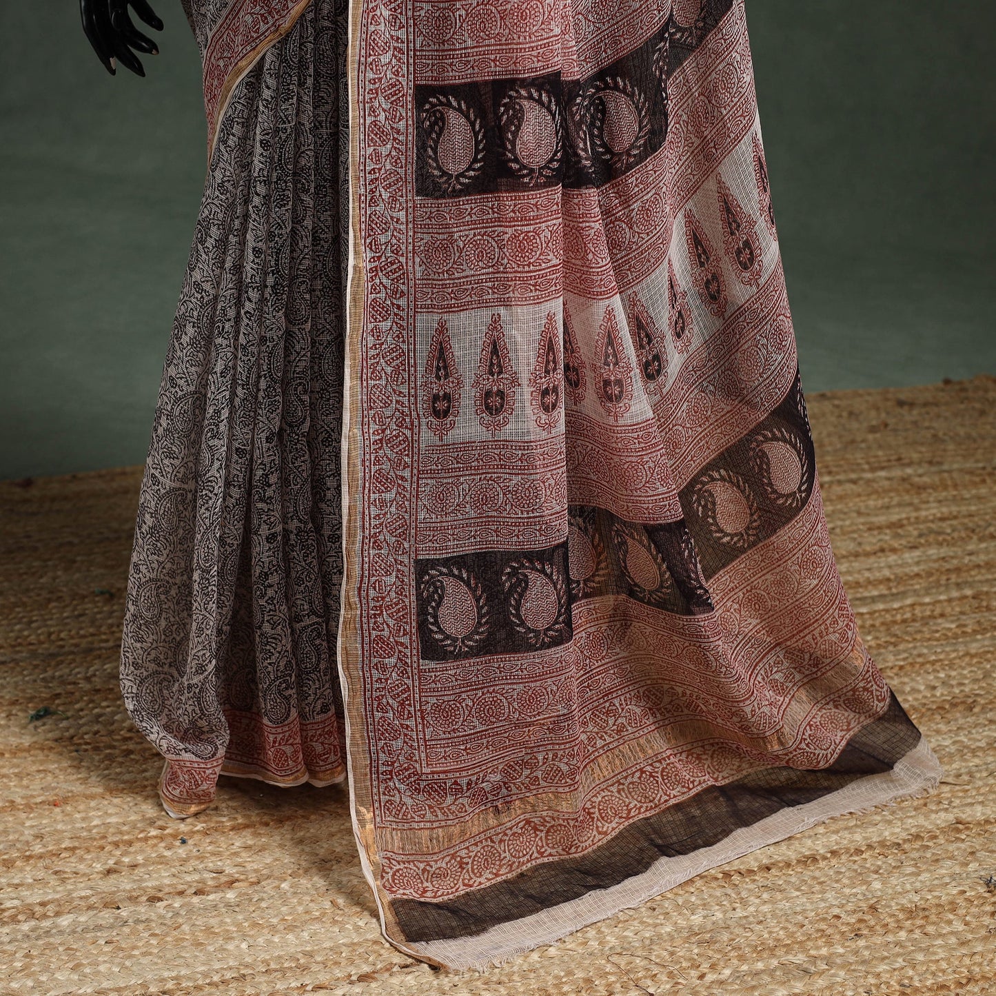 Natural dyed kota doria cotton hand block bagh print saree