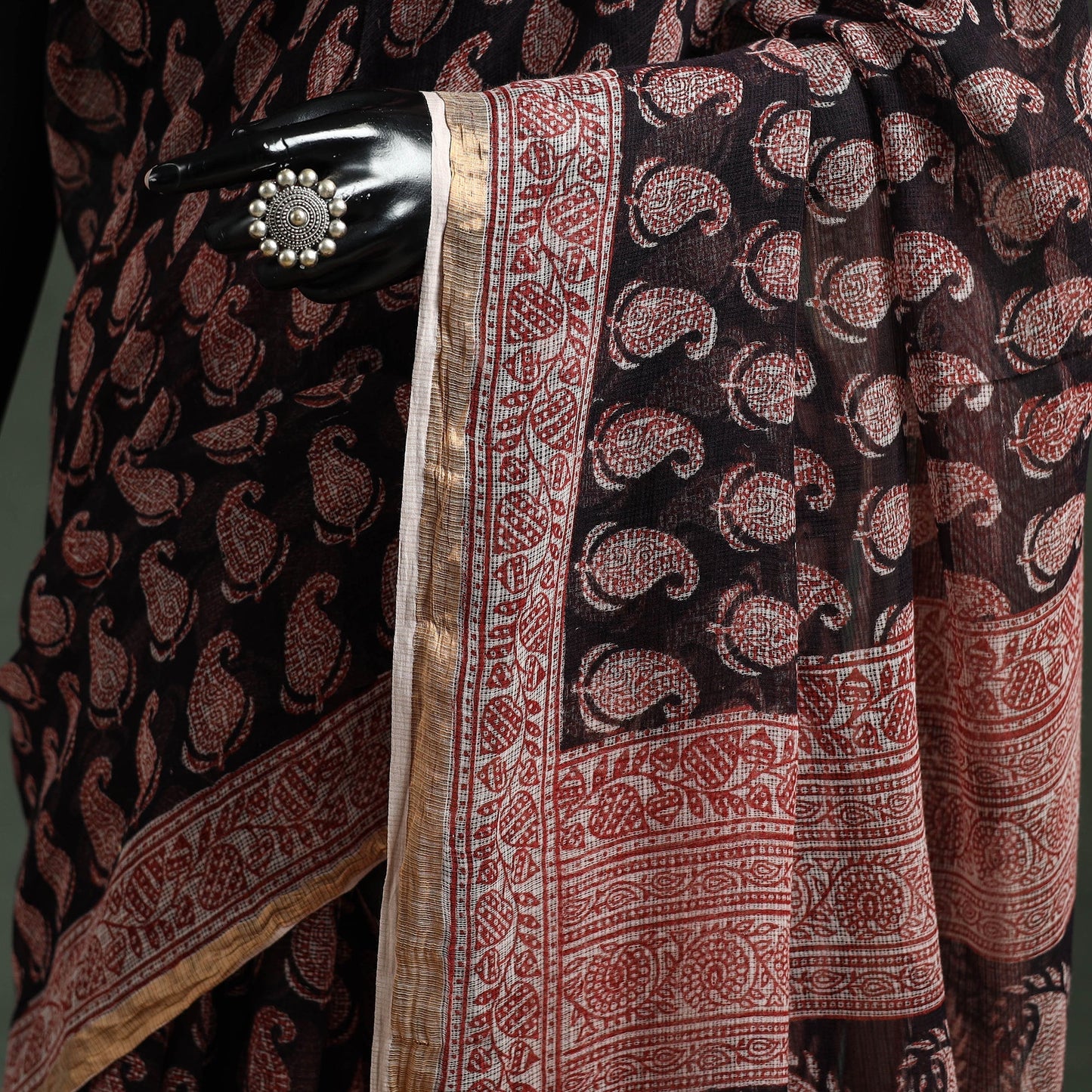 Natural dyed kota doria cotton hand block bagh print saree