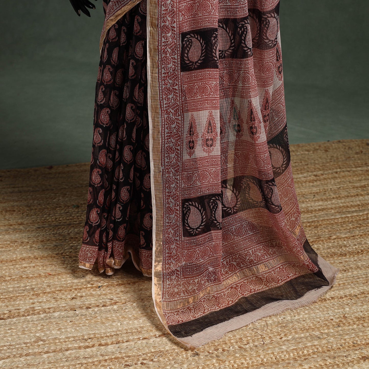Natural dyed kota doria cotton hand block bagh print saree