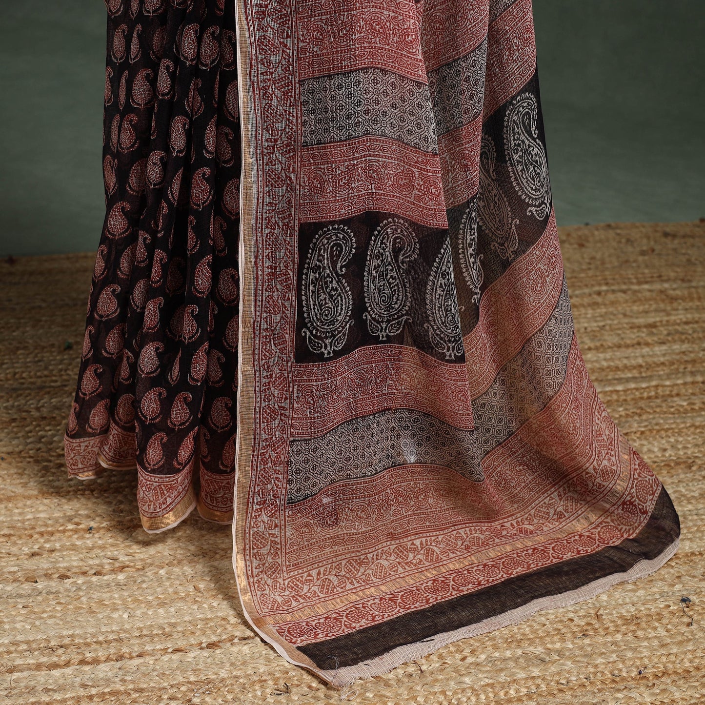 Natural dyed kota doria cotton hand block bagh print saree
