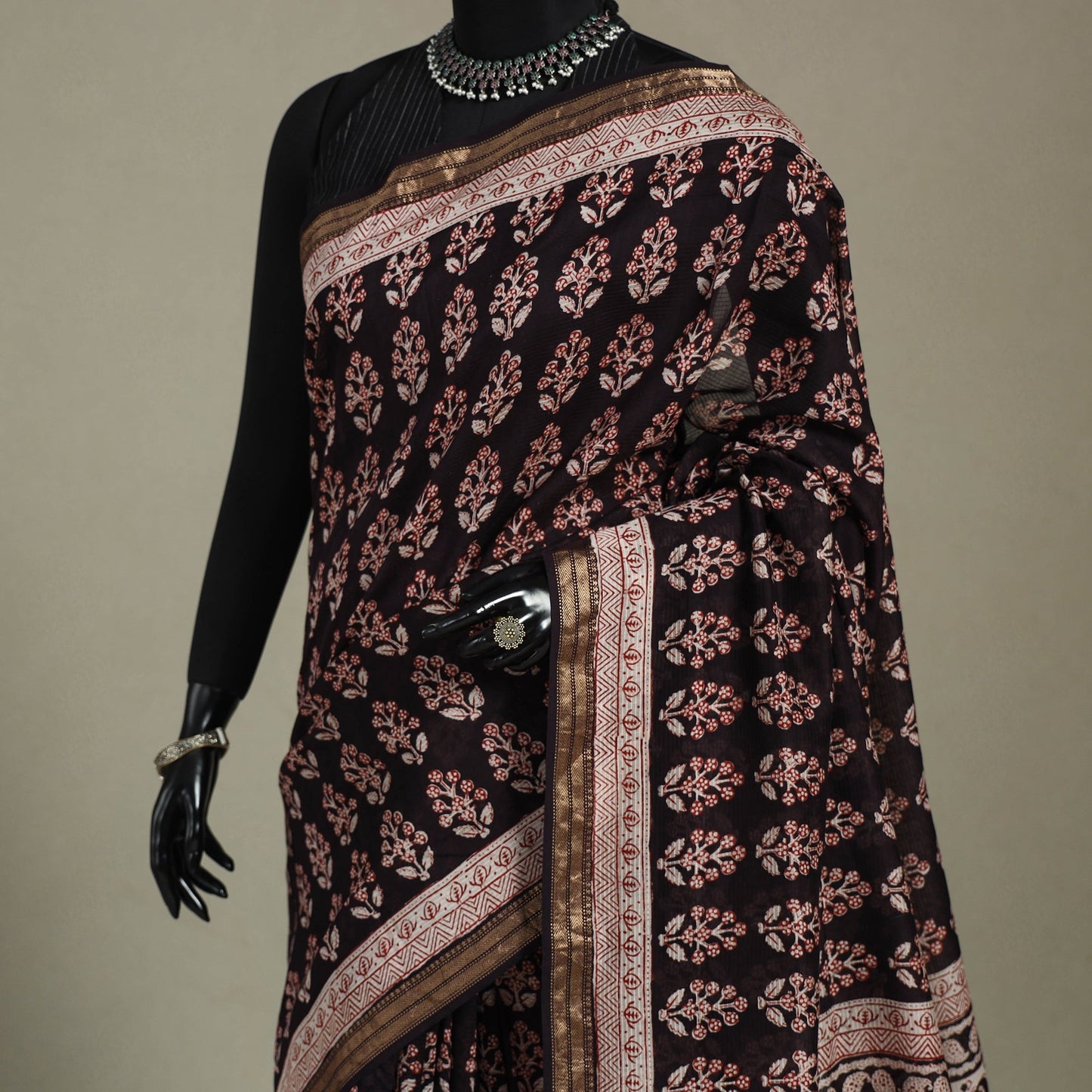 Natural Dyed Maheshwari Silk Bagh Print Saree