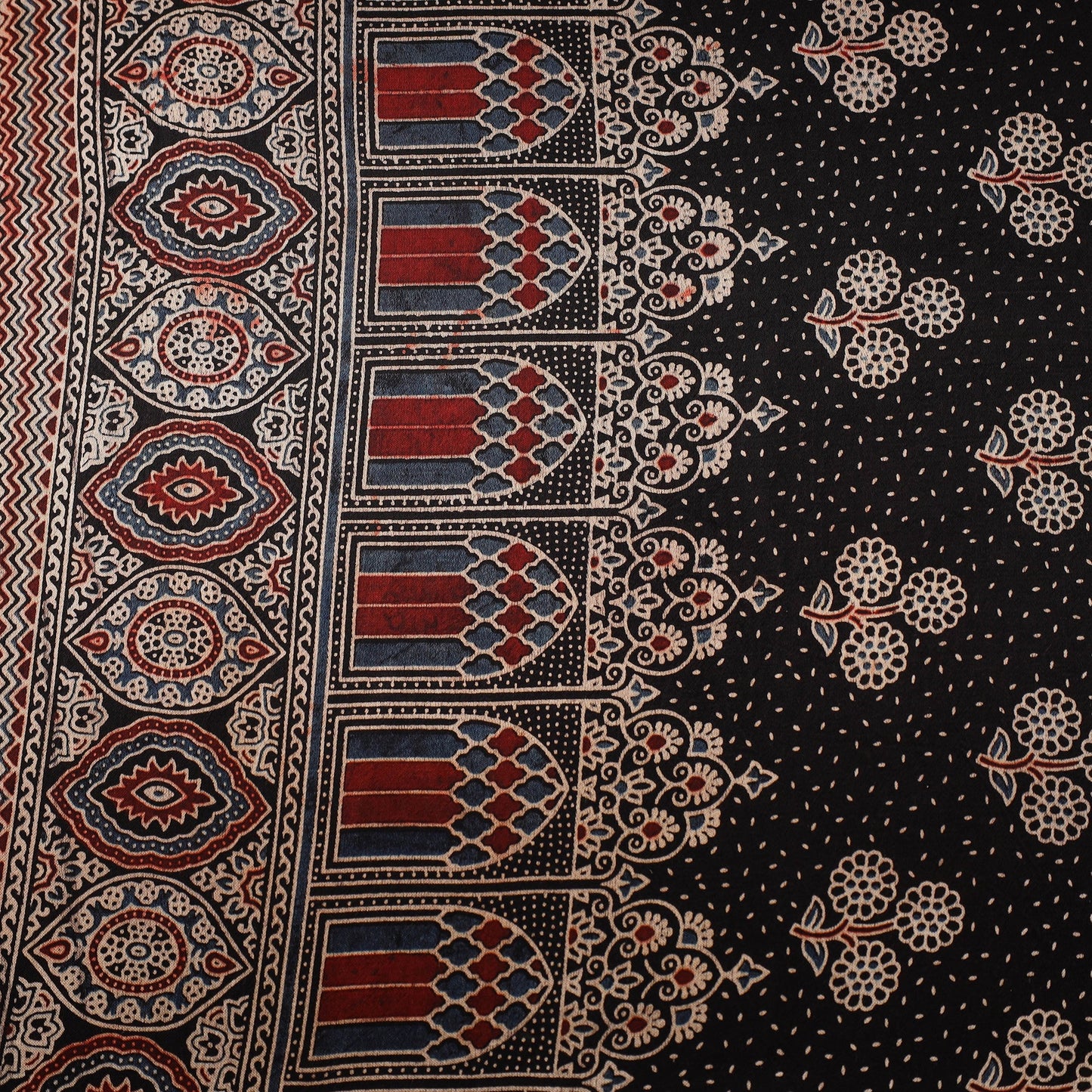 Black - natural dyed mashru silk fabric 01 - handcrafted