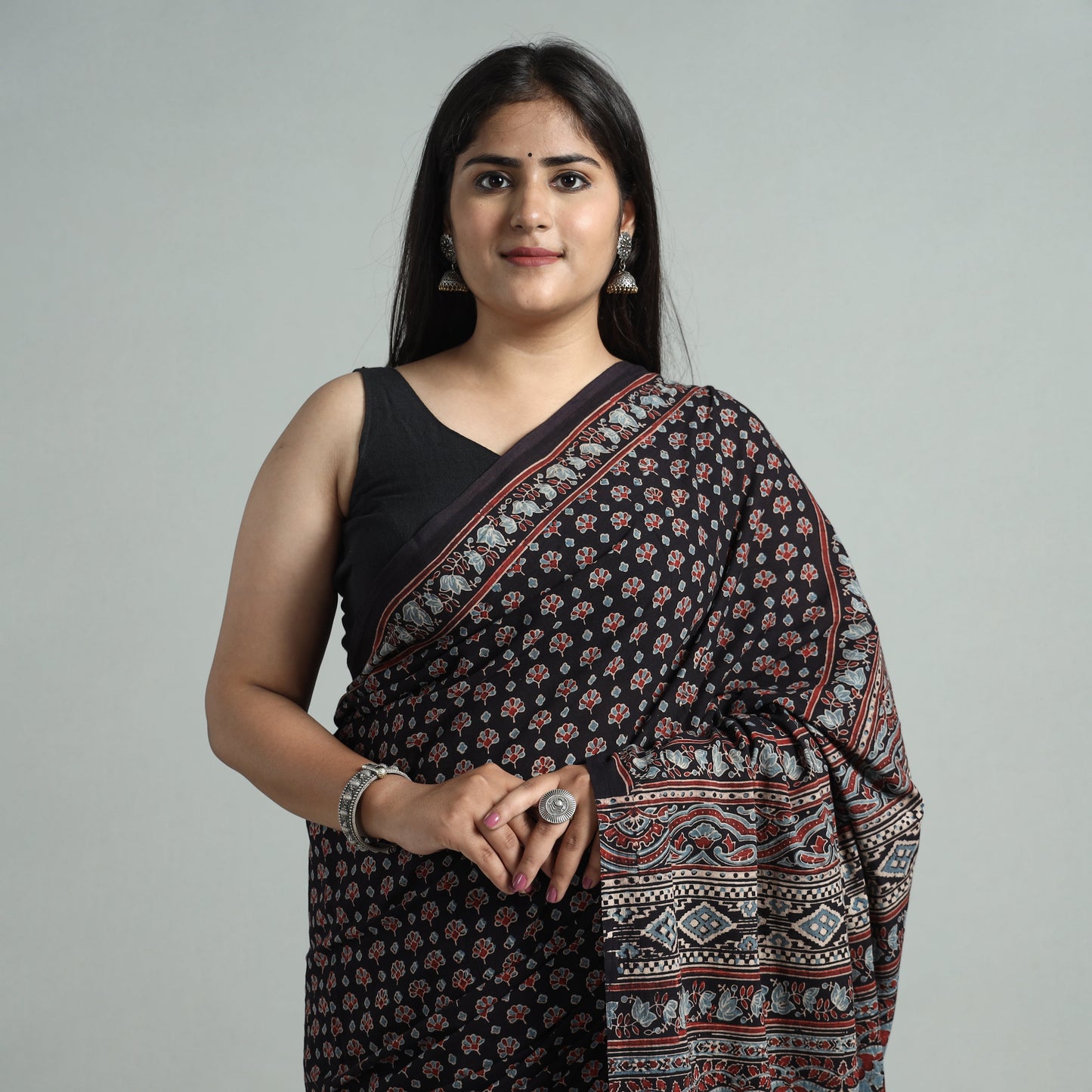 Natural Dyed Block Print Mul Cotton Ajrakh Saree