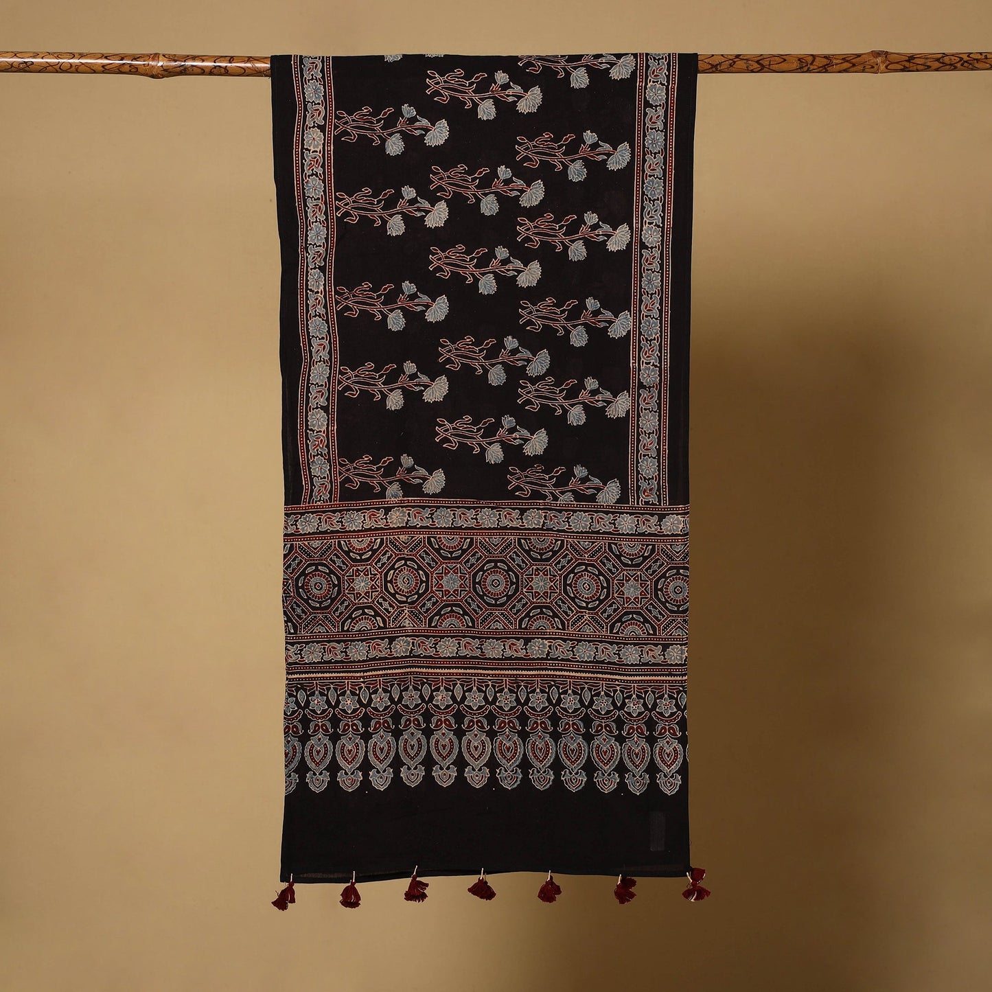 Black Natural Dyed Block Print Mul Cotton Ajrakh Stole
