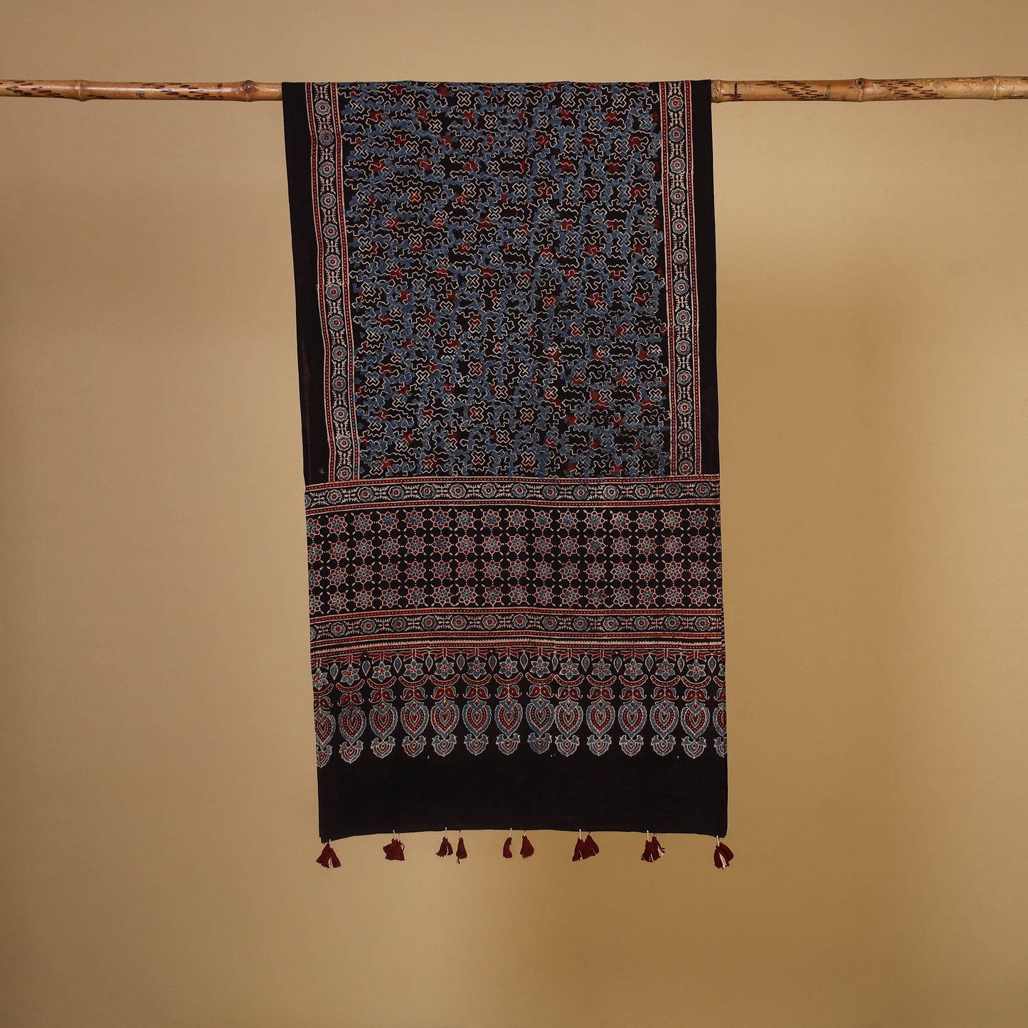 Black - natural dyed mul cotton stole 30 - handcrafted