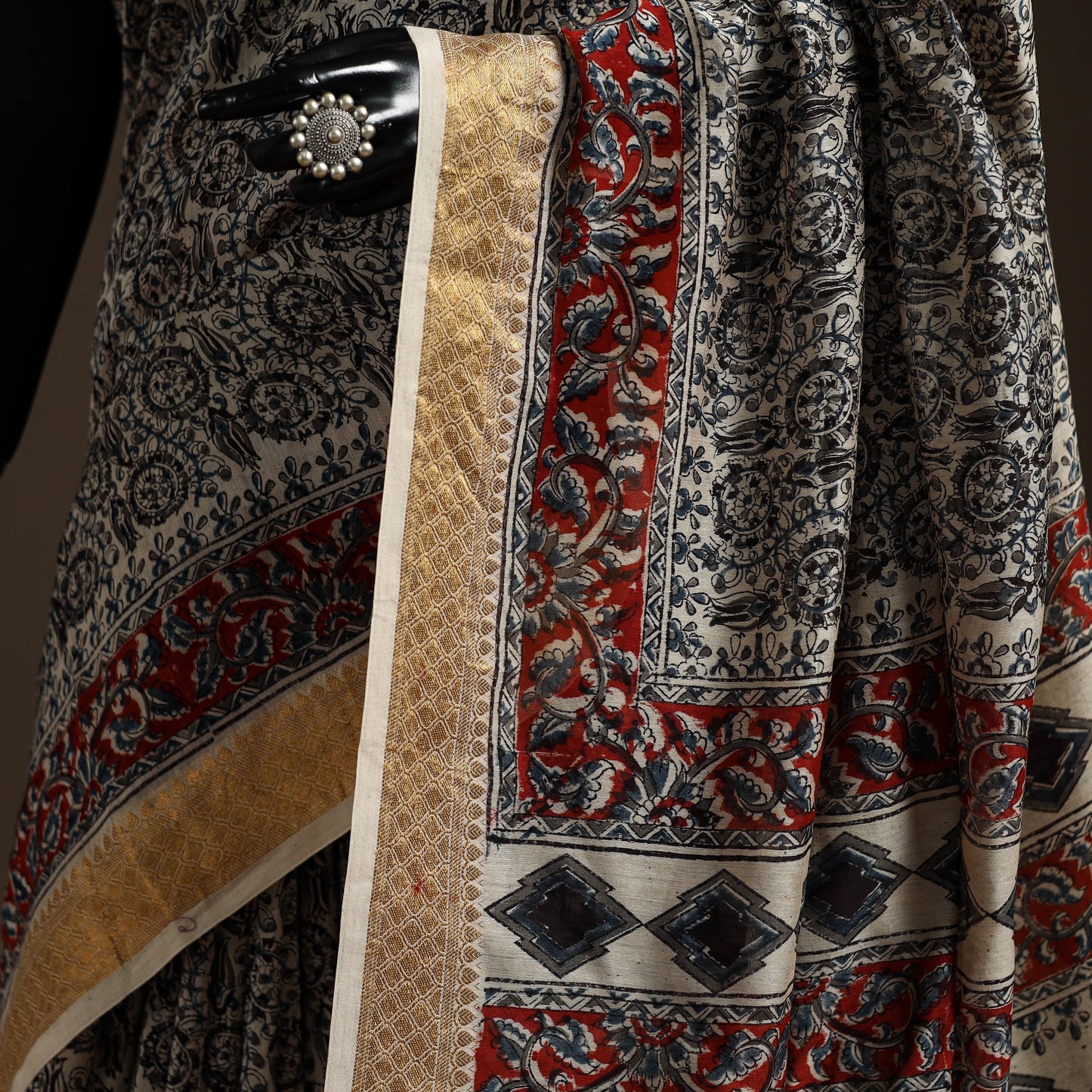 Black - natural dyed pedana chanderi silk kalamkari saree