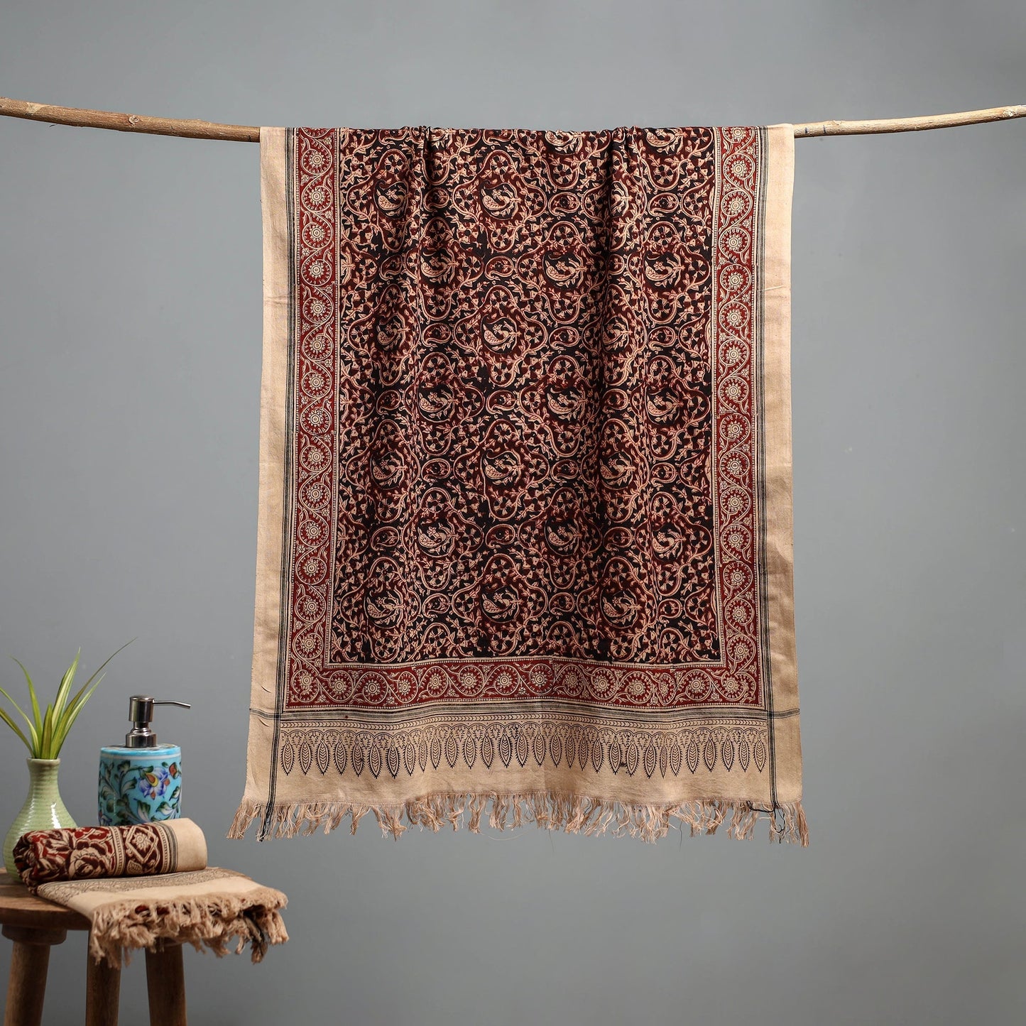 Natural dyed pedana kalamkari printed handloom cotton towel