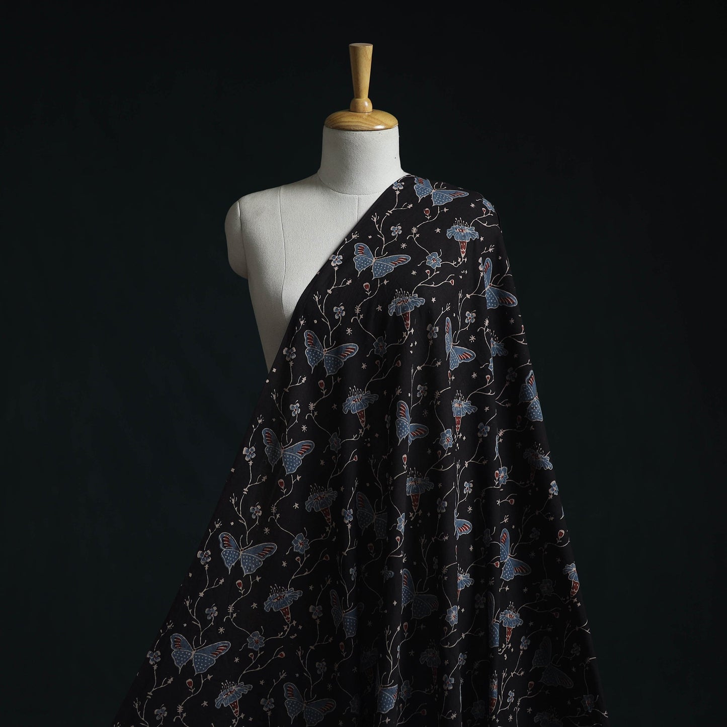 Natural dyed pure mul cotton hand block ajrakh print fabric