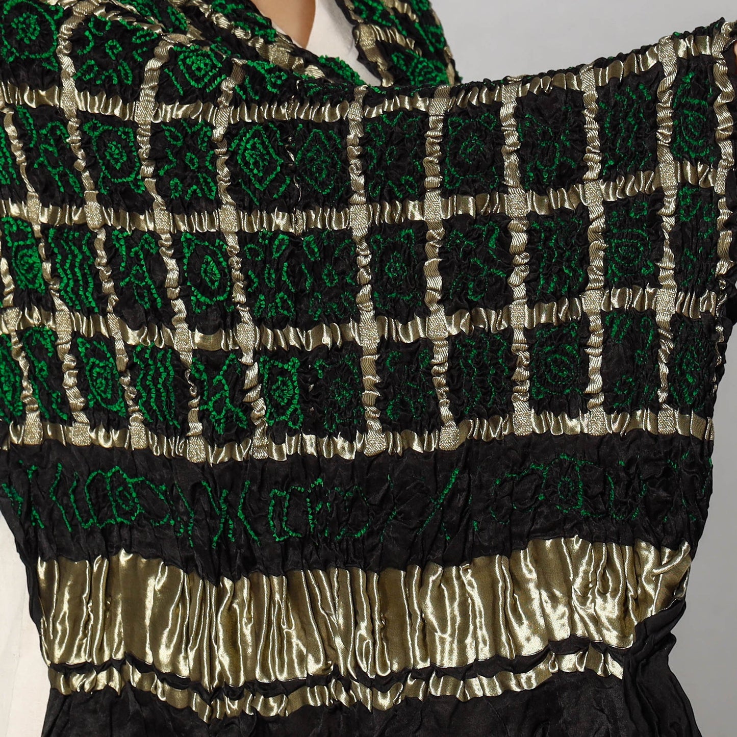 Kutch Bandhani Tie-Dye Zari Checks Modal Silk Dupatta