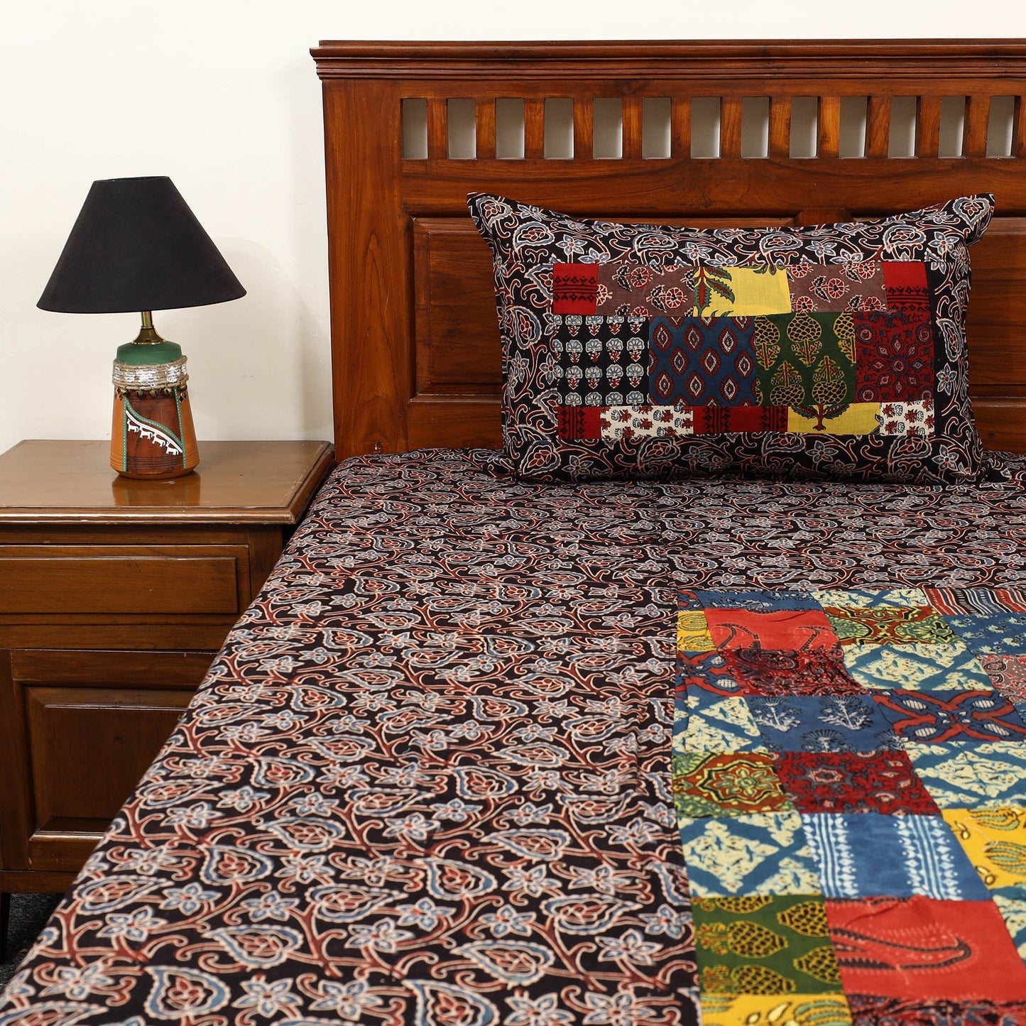 Black - patchwork cotton double bed sheet set 04