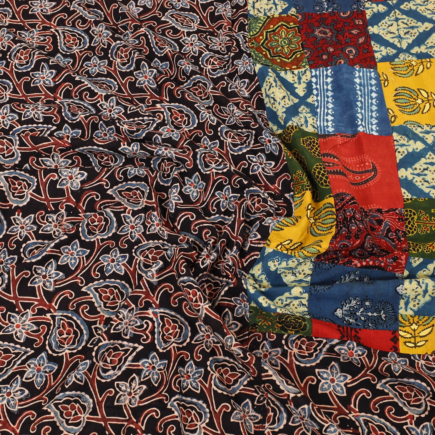 Black - patchwork cotton double bed sheet set 04