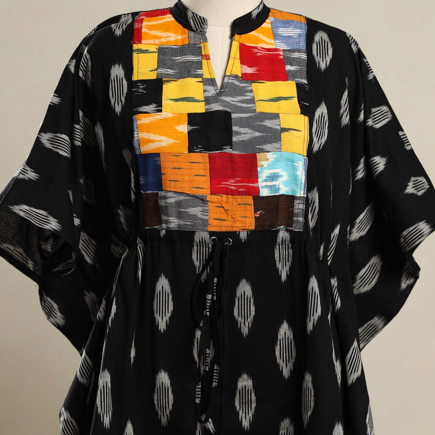 Buy Black Patchwork Pochampally Ikat Cotton Kaftan (Short)
