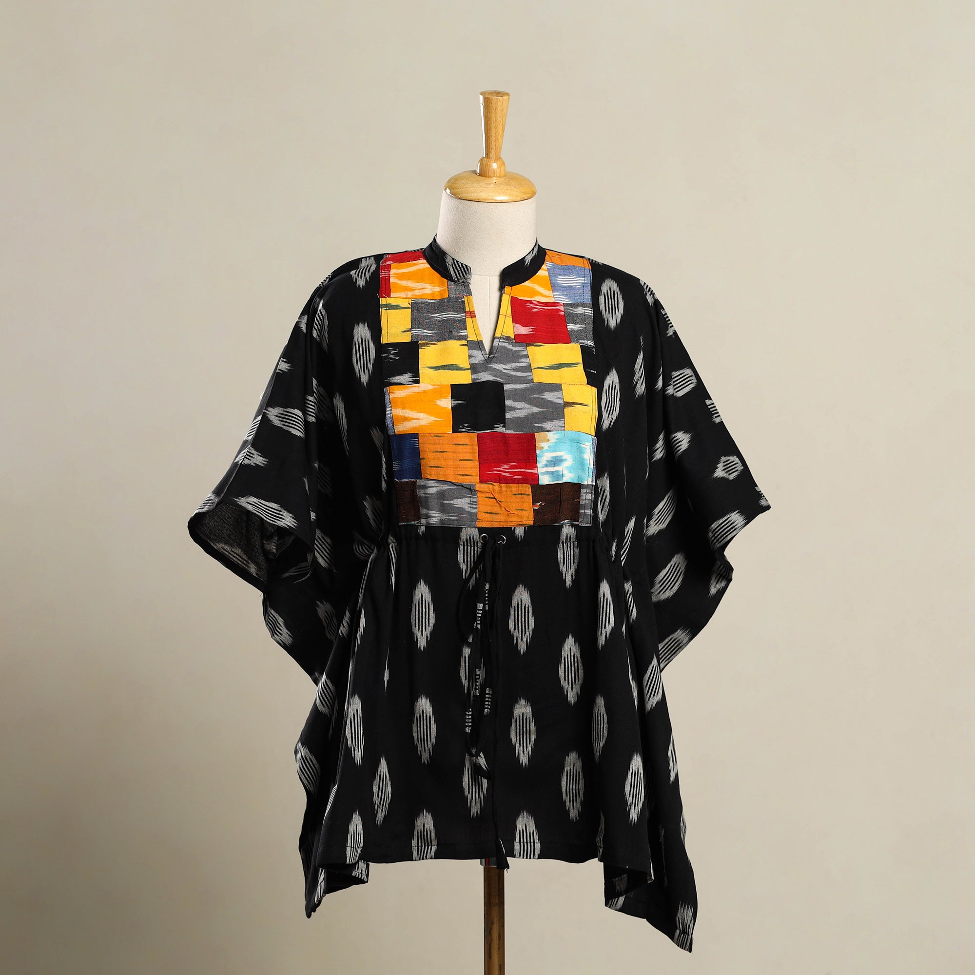 Black - Pochampally Ikat Weave Cotton Kaftan (Short) 38
