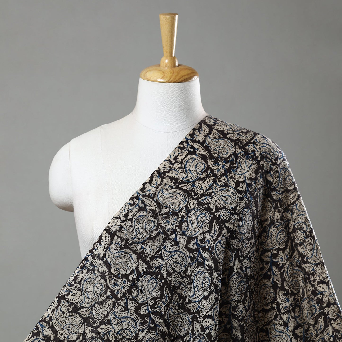 Black Pedana Block Print Cotton Kalamkari Fabric