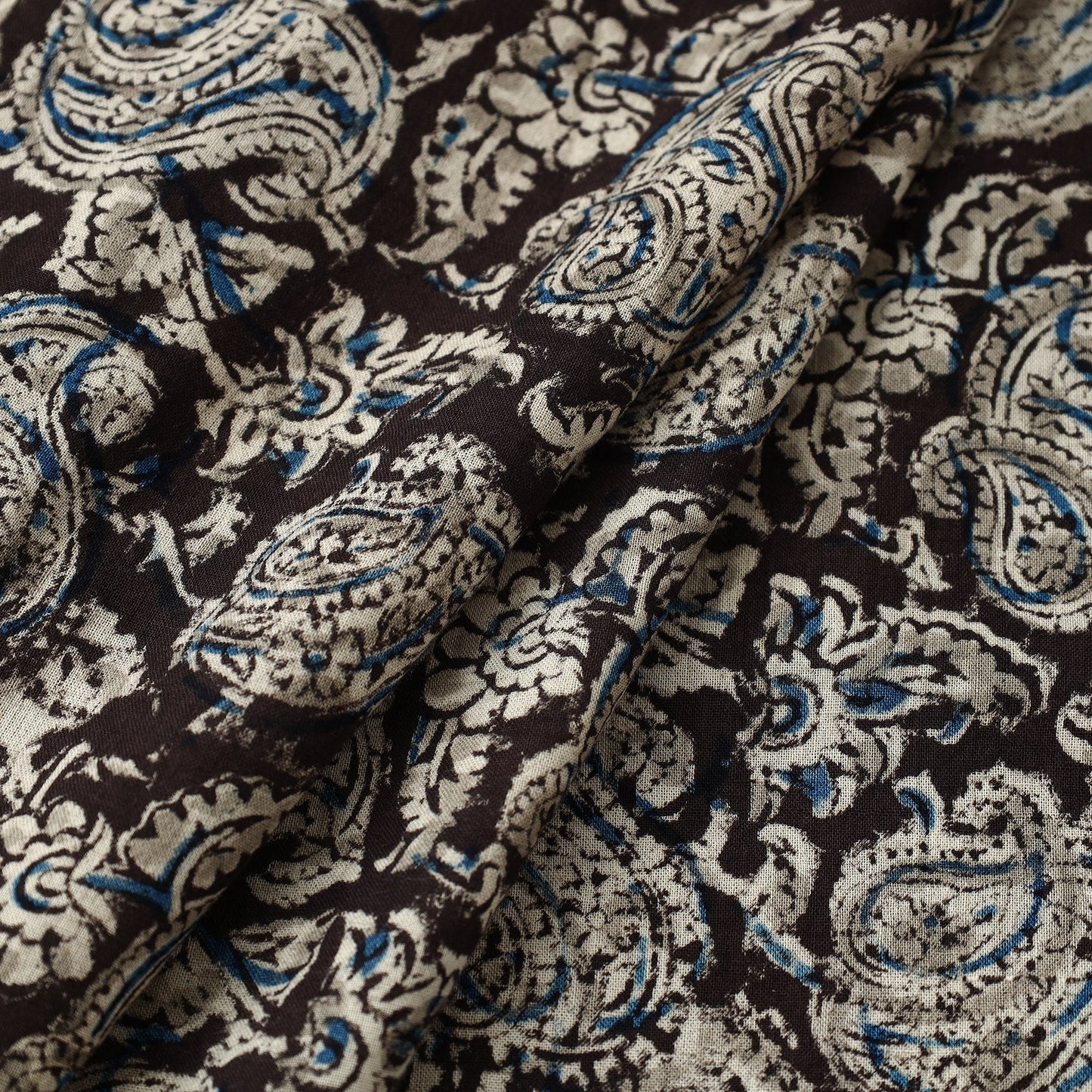 Black Pedana Block Print Cotton Kalamkari Fabric
