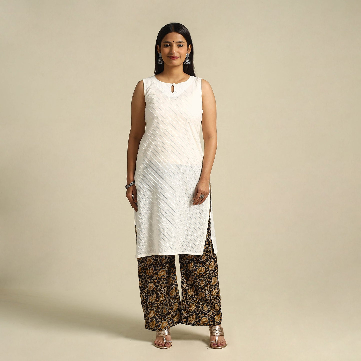 Black Pedana Block Print Cotton Kalamkari Palazzo