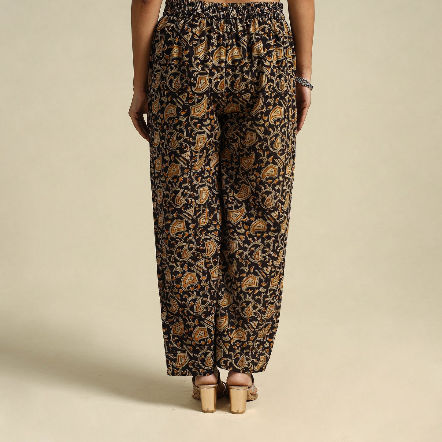Black Pedana Block Print Cotton Kalamkari Palazzo