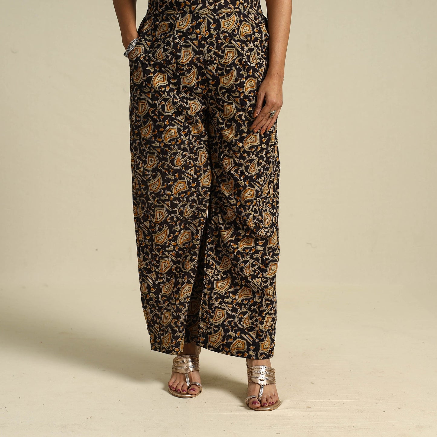 Black Pedana Block Print Cotton Kalamkari Palazzo