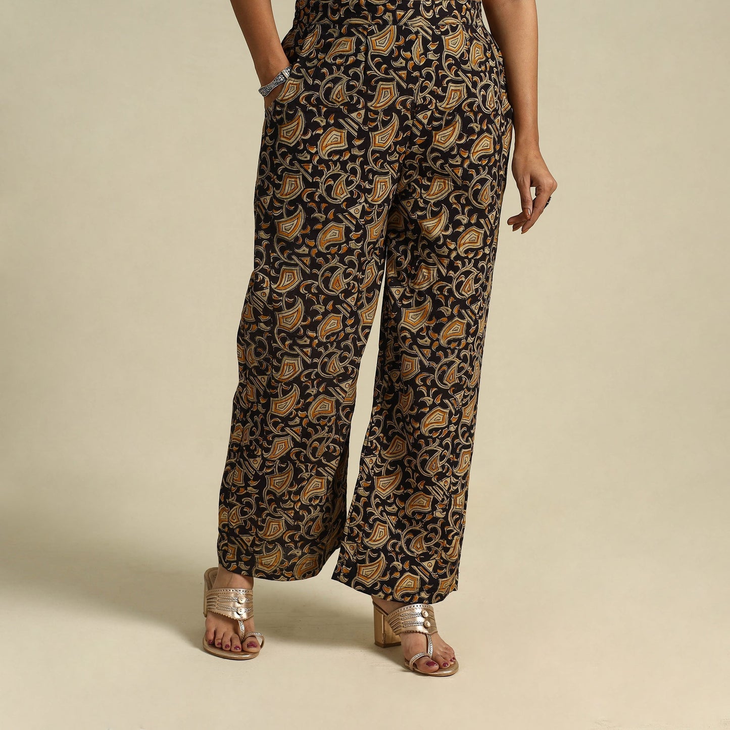 Black Pedana Block Print Cotton Kalamkari Palazzo
