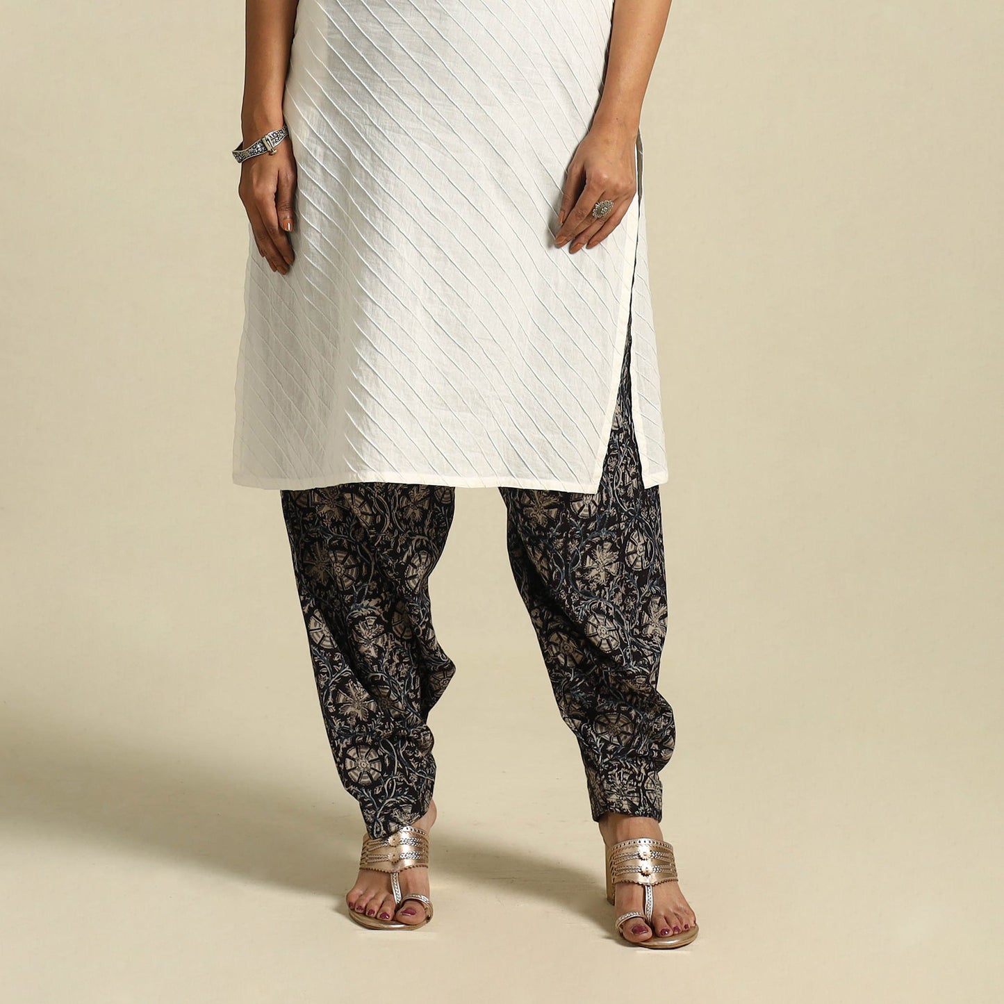 Black Pedana Block Print Cotton Kalamkari Salwar