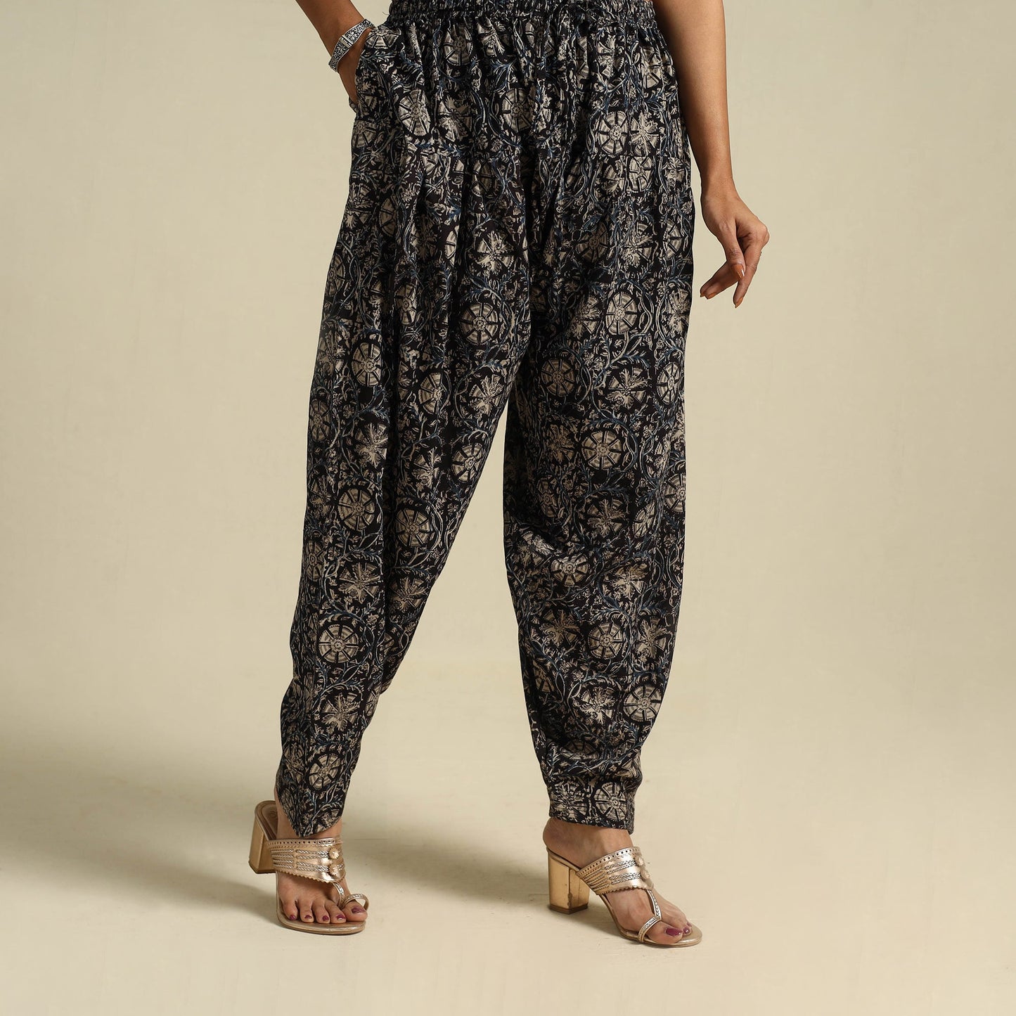 Black Pedana Block Print Cotton Kalamkari Salwar