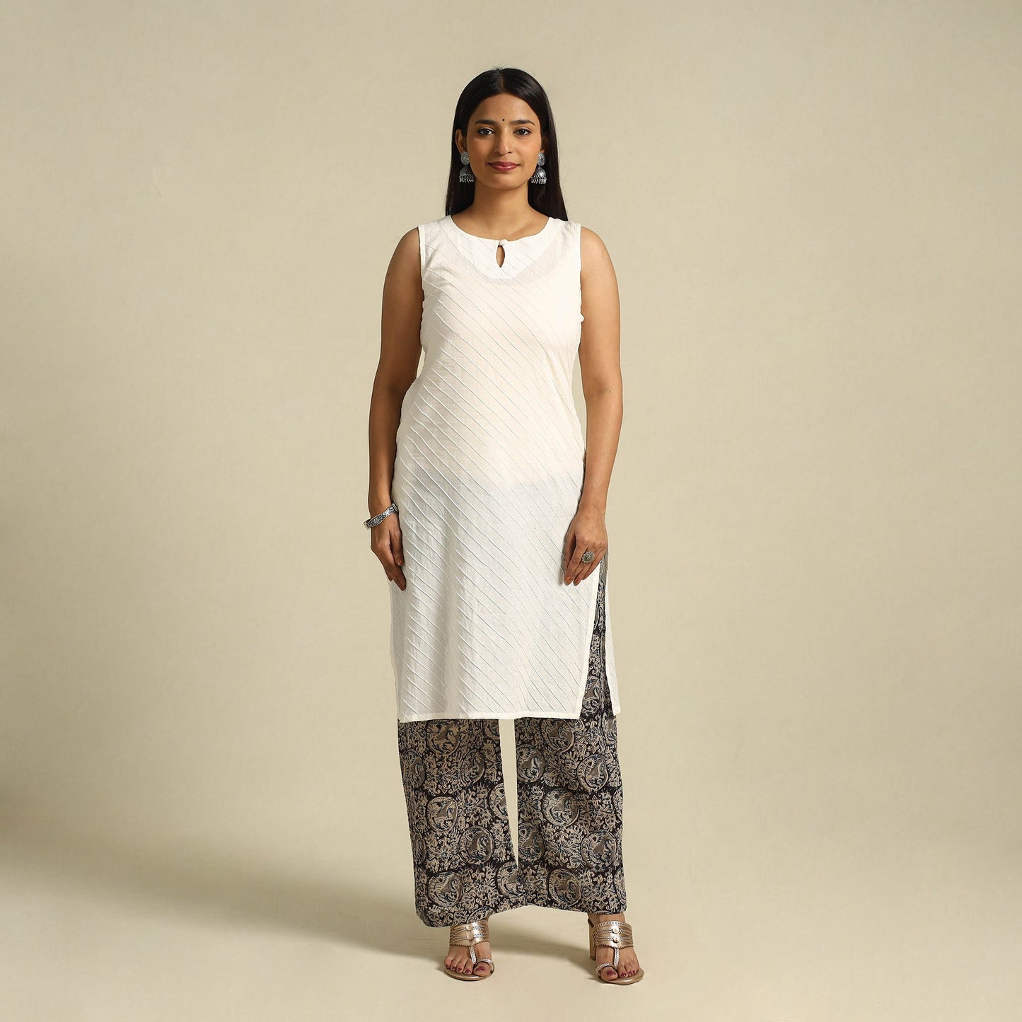 Black Pedana Block Print Mul Cotton Kalamkari Palazzo